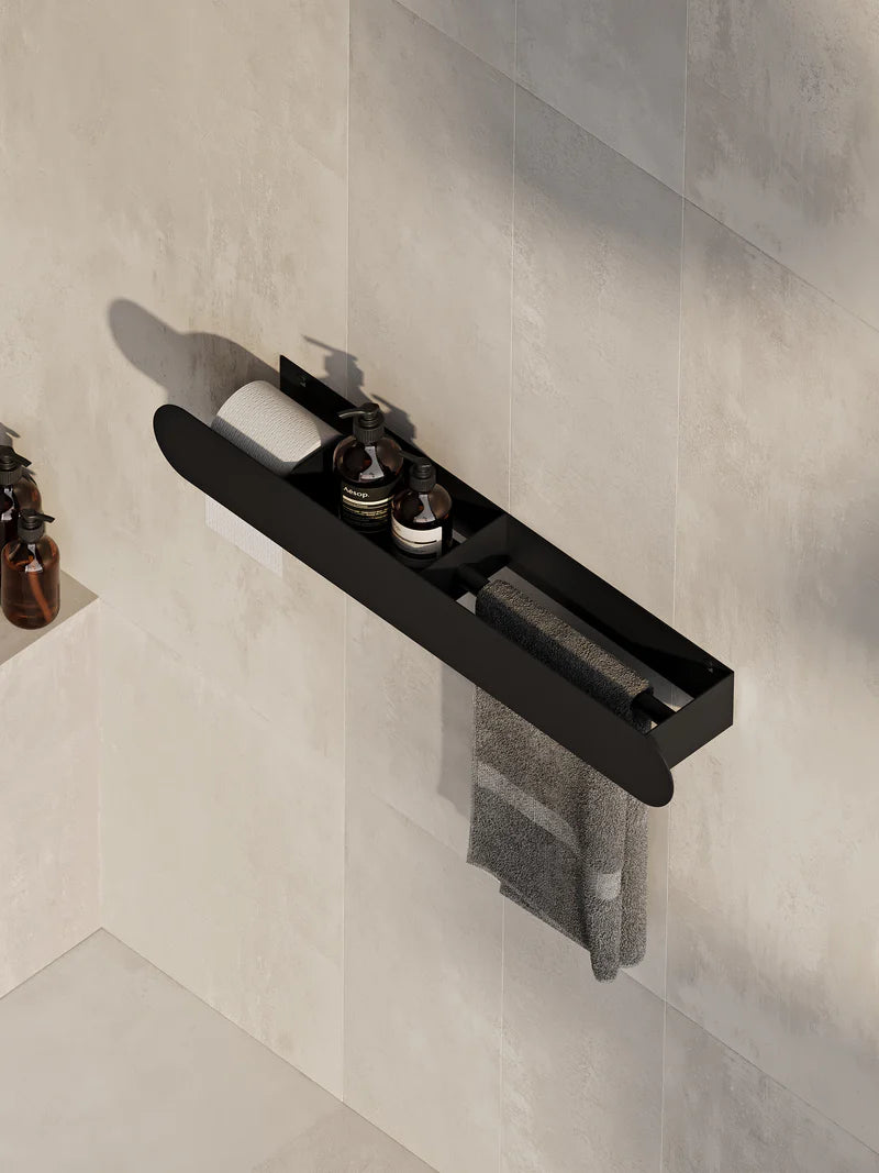 Wall-Mounted Bathroom Shelf with Towel Bar & Toilet Paper Holder
