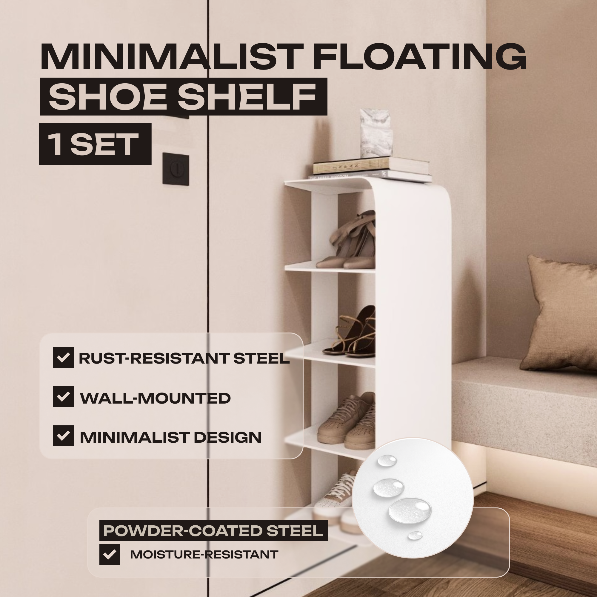 Floating Shoe Shelf – Modern Wall Mounted Entryway Rack