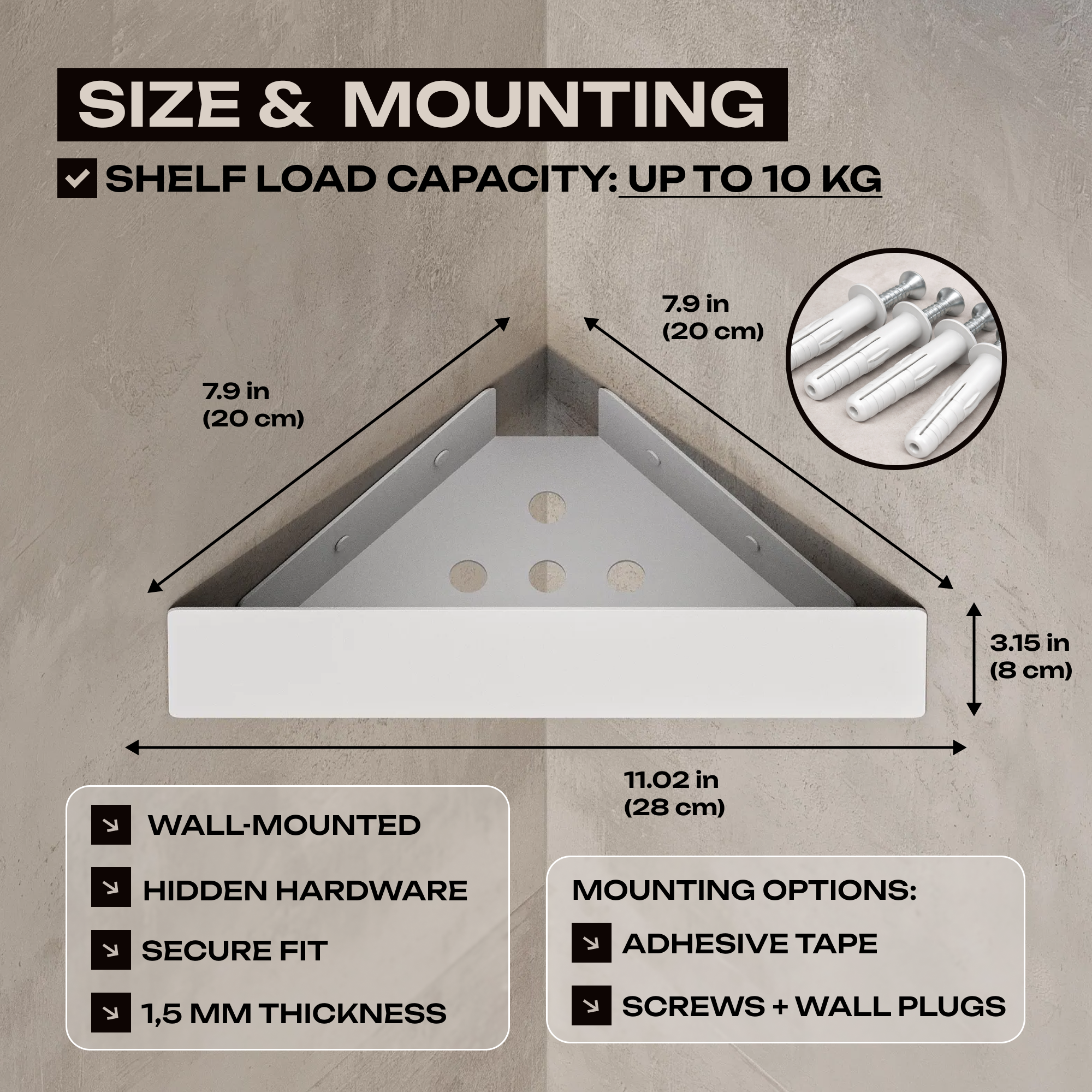 Wall-Mounted Corner Shower Shelf
