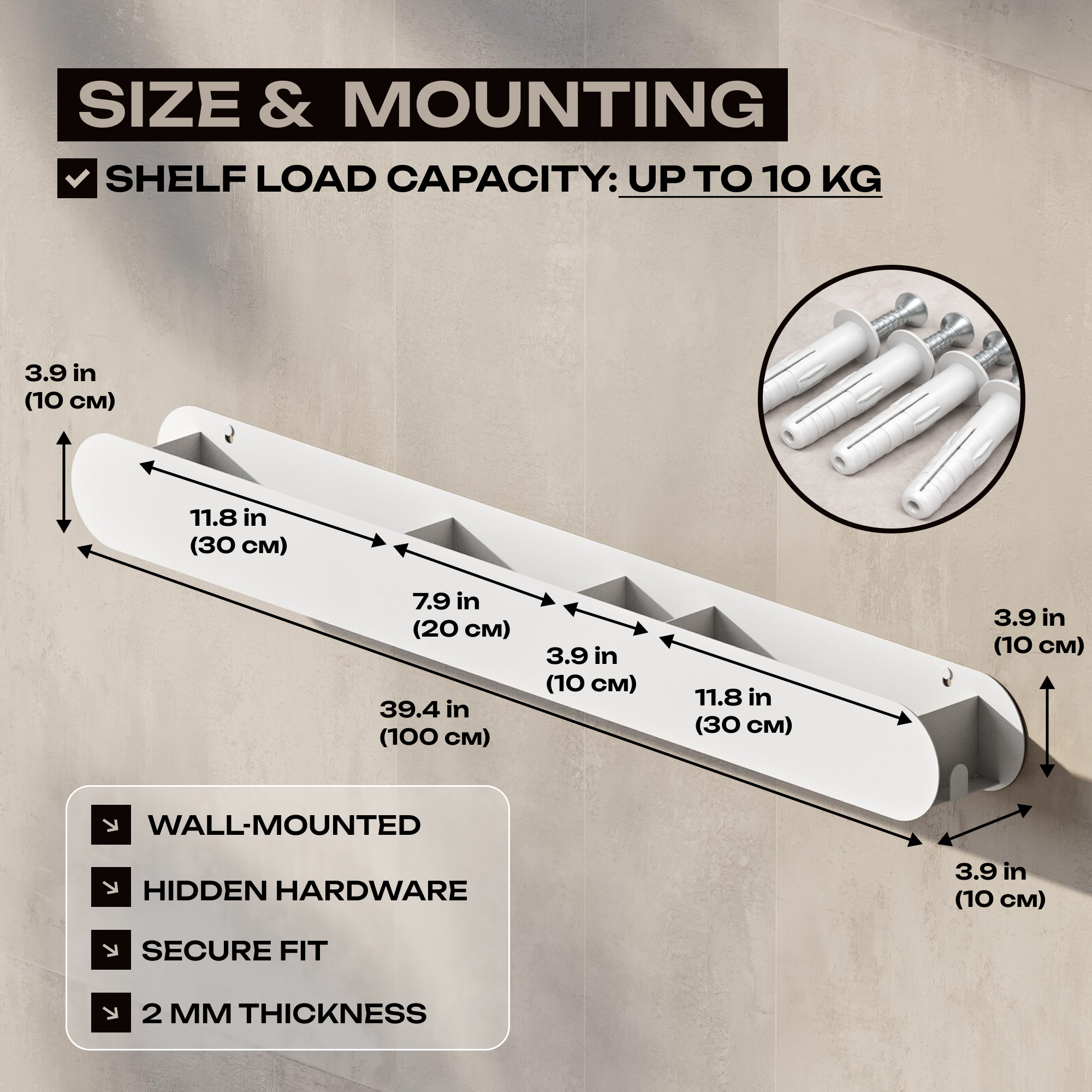 Black Wall Mounted Bathroom Shelf – Metal Floating Storage Rack for Toiletries