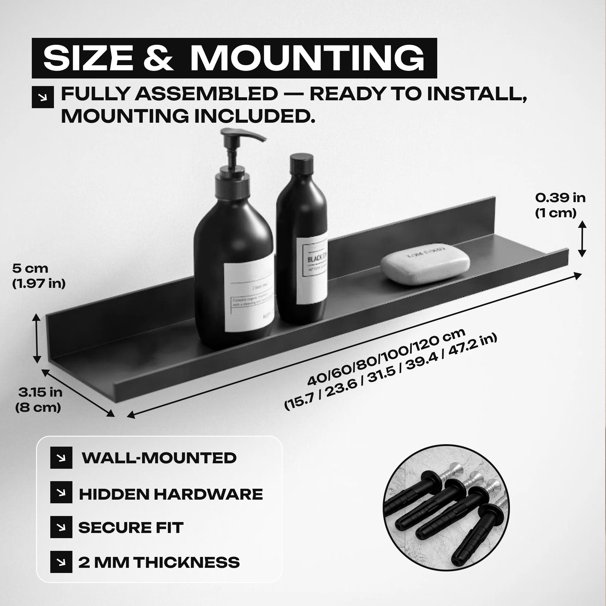 Black Industrial Floating Metal Shelf