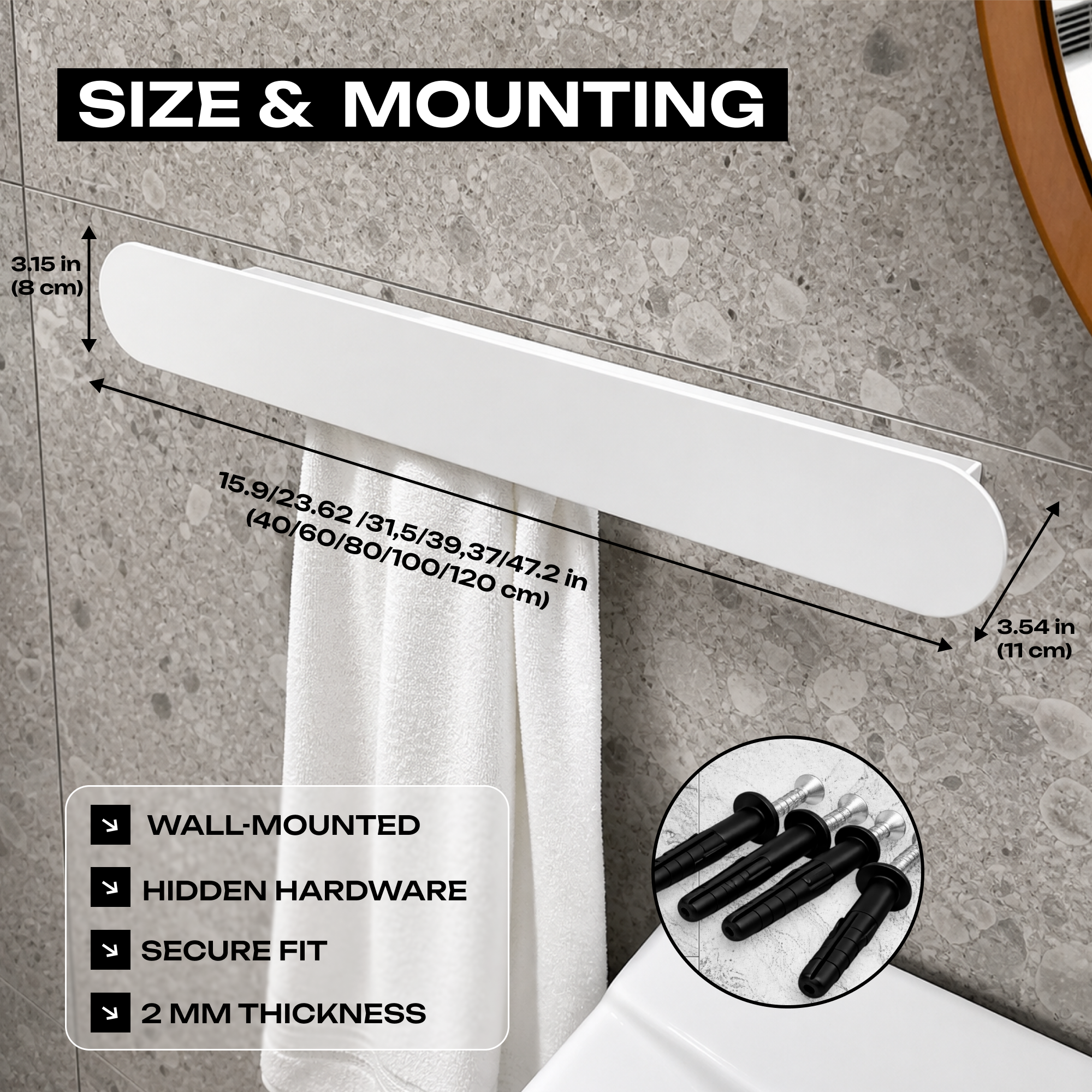Minimalist Wall-Mounted Towel Holder – Hidden Bathroom Towel Hanger (Metal)