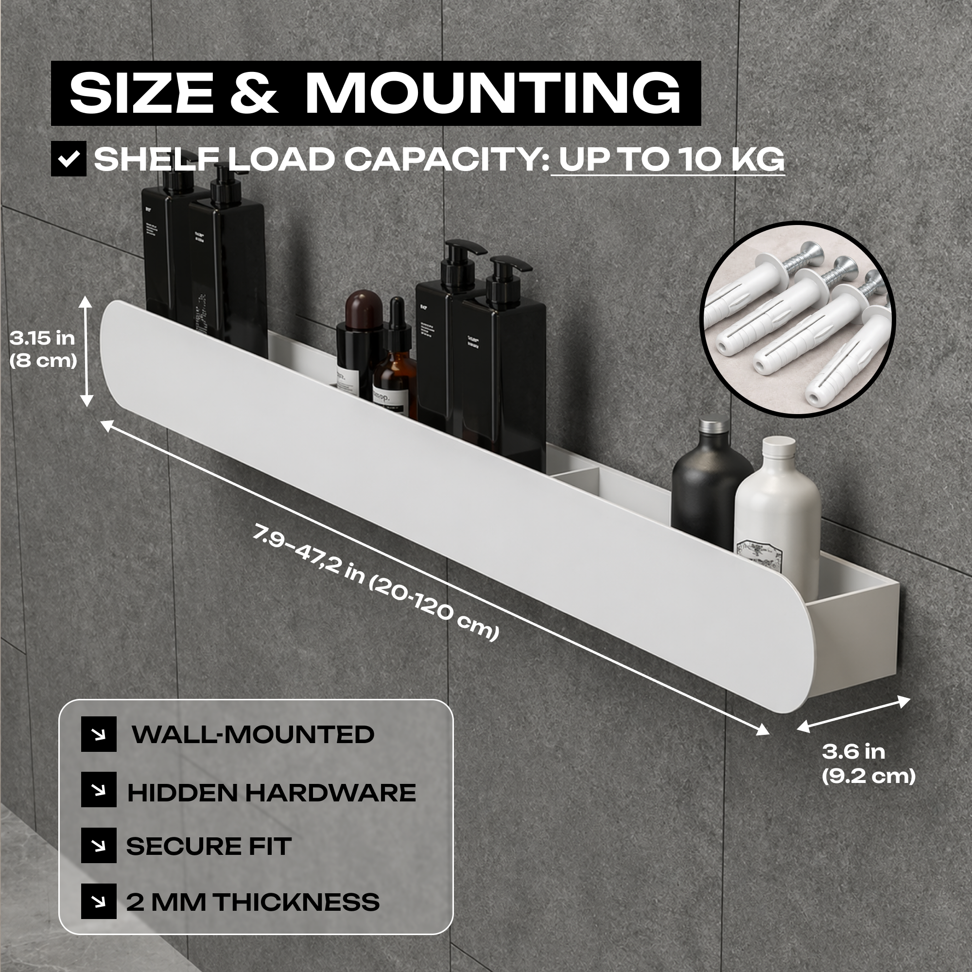 Wall-Mounted Steel Bathroom Shelf – Bottle & Cosmetic Storage
