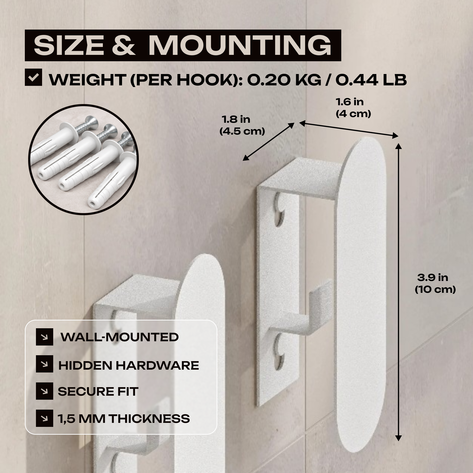 Gancio da parete minimalista in acciaio – Moderno portasciugamani e accappatoi per il bagno