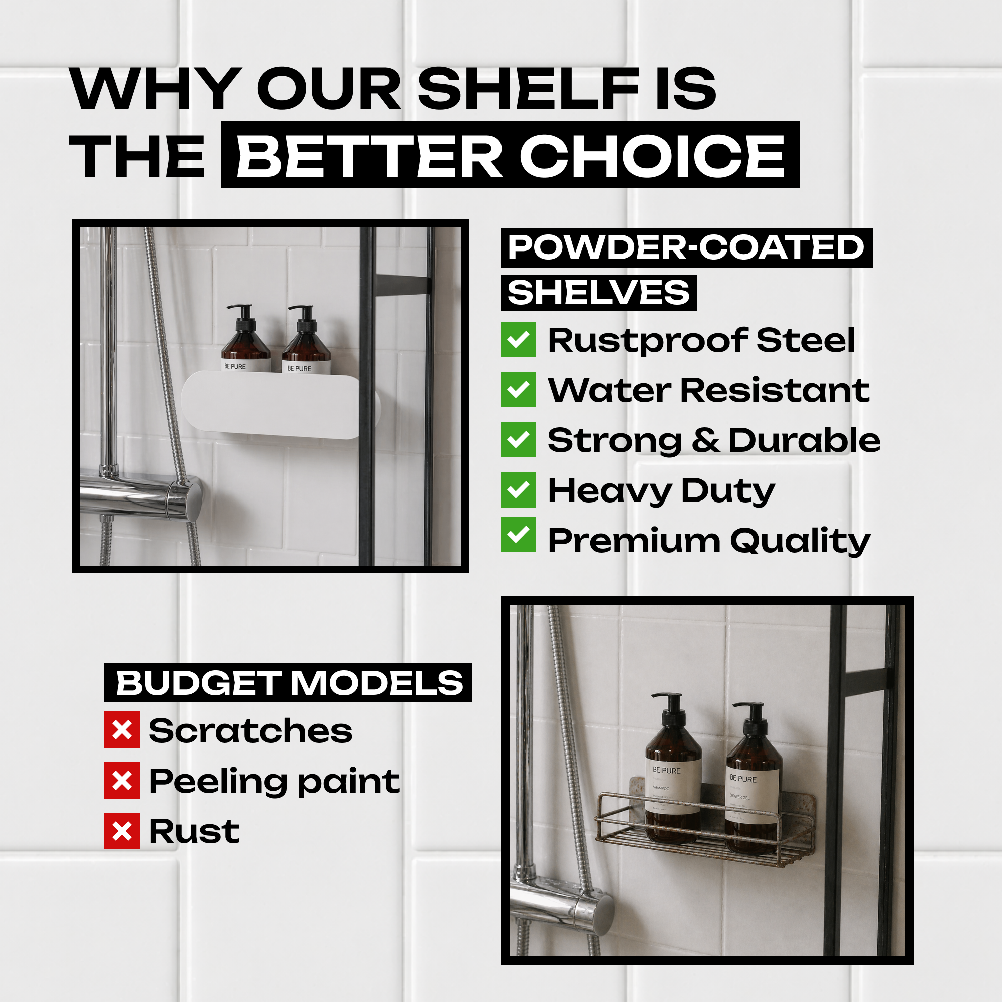Wall-Mounted Steel Bathroom Shelf – Bottle & Cosmetic Storage