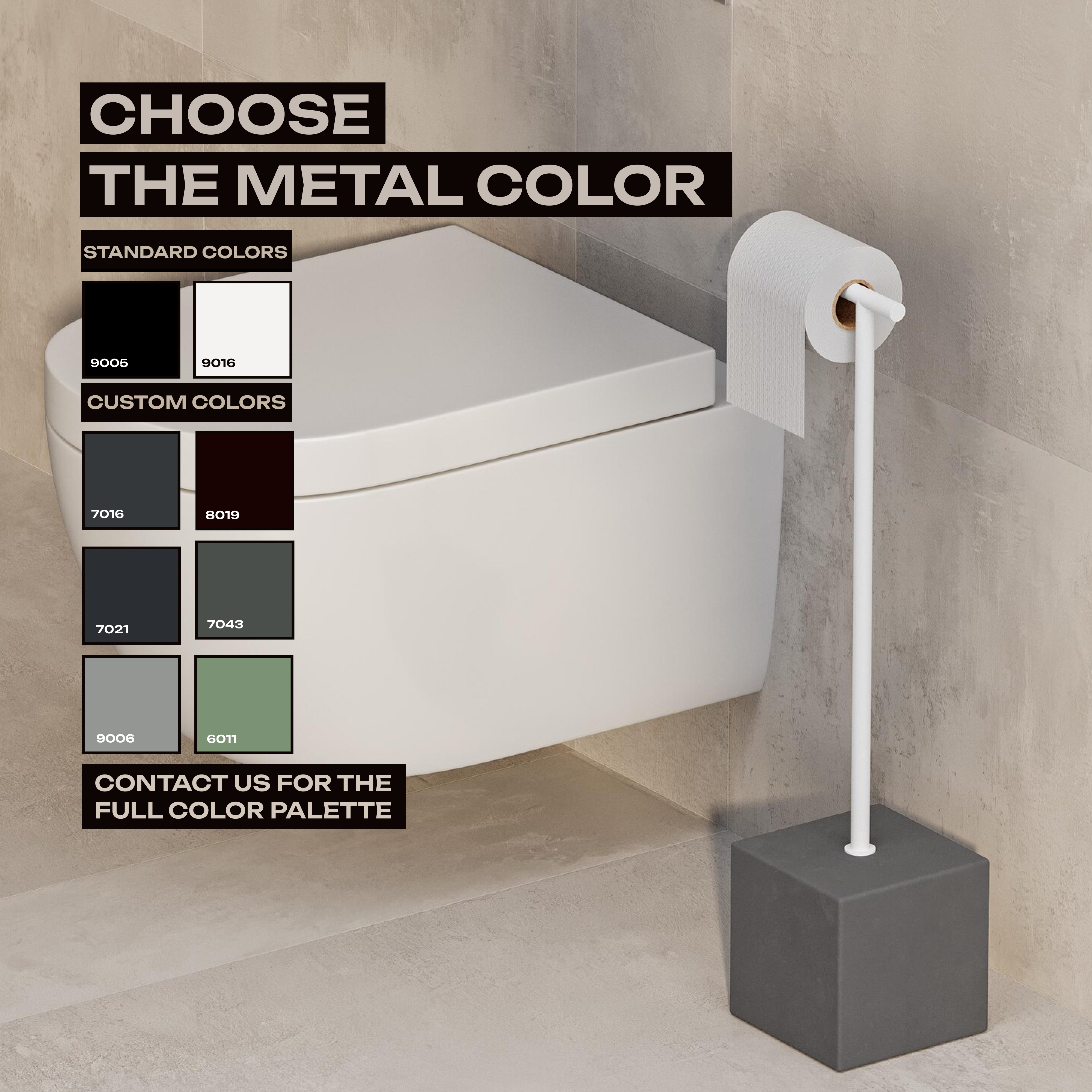 Freestanding Black Metal Toilet Paper Holder – Minimalist Bathroom Floor Stand