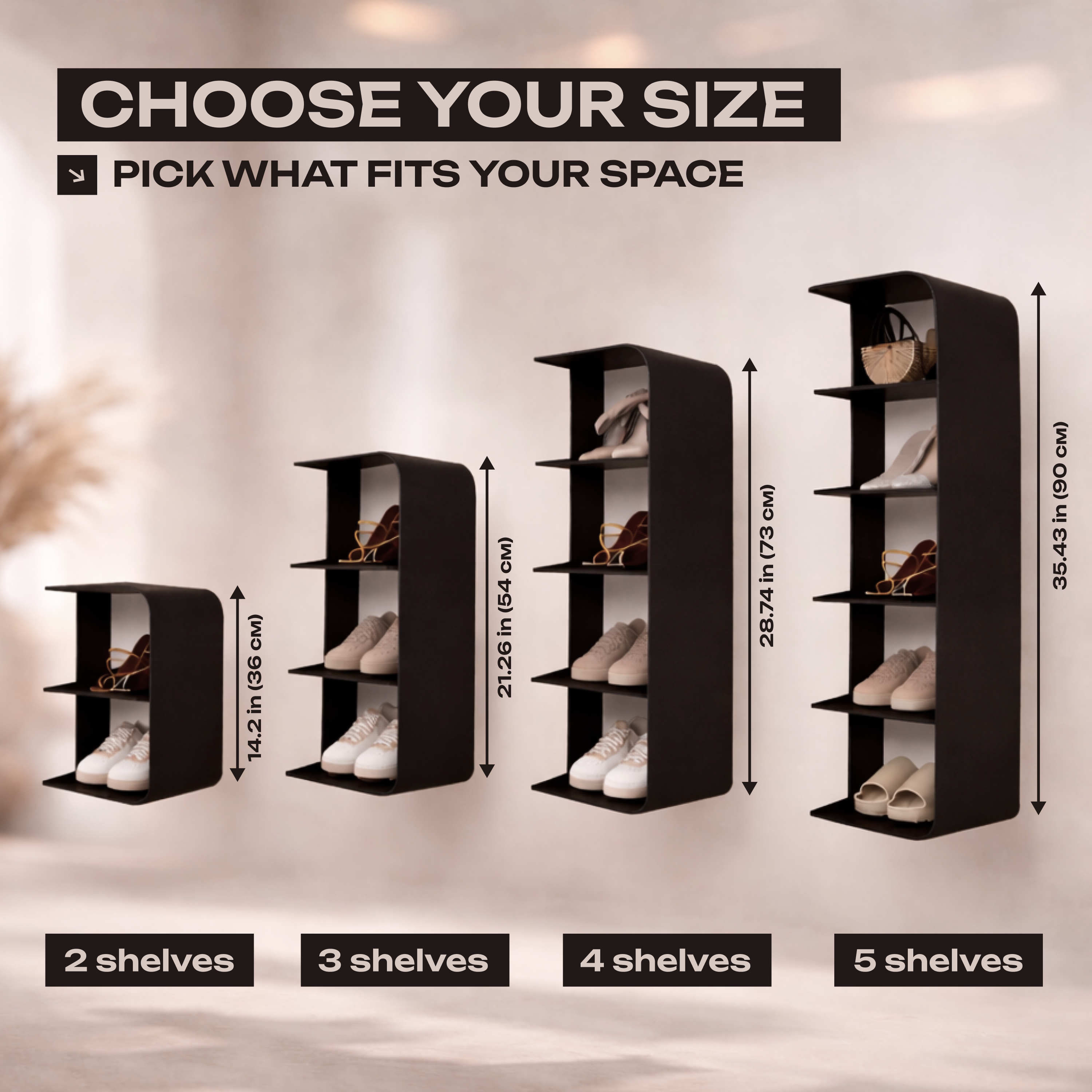 Wall Mounted 3-Tier Shoe Rack – Black Steel Entryway Storage Shelf