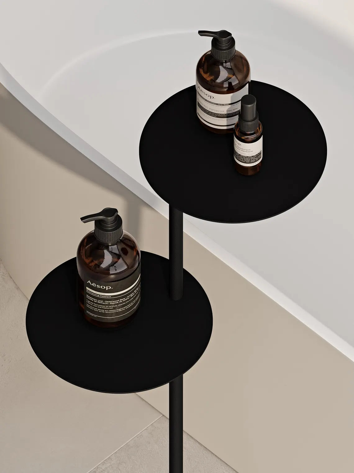 Tavolino da bagno moderno con base in cemento – Supporto in acciaio minimalista per vasca da bagno e asciugamani