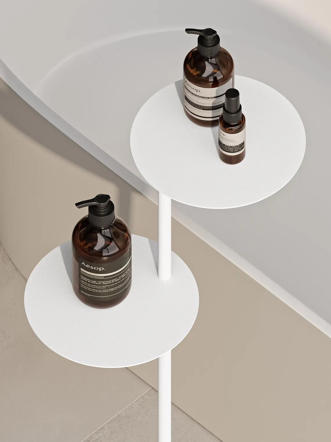 Tavolino da bagno moderno con base in cemento – Supporto in acciaio minimalista per vasca da bagno e asciugamani