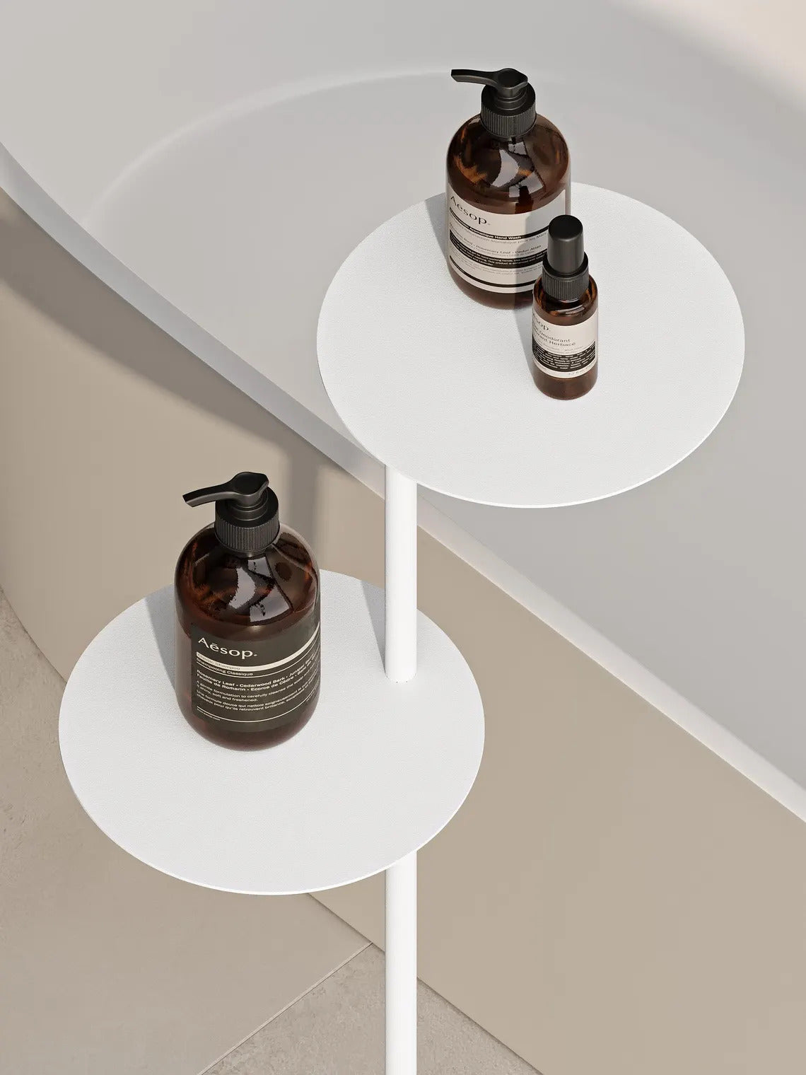 Modern Bathroom Side Table with Concrete Base – Minimalist Steel Shelf Stand for Bathtub & Towels