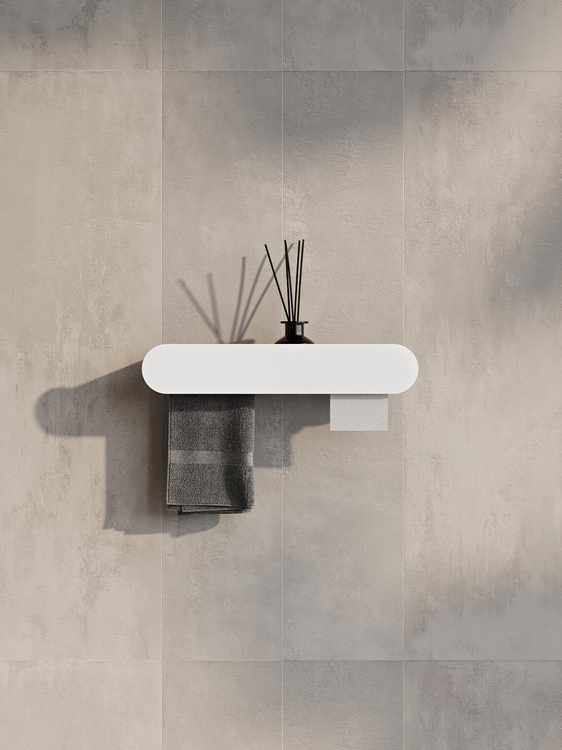 Wall Mounted Bathroom Shelf with Toilet Paper Holder – Matte Black Towel Rack