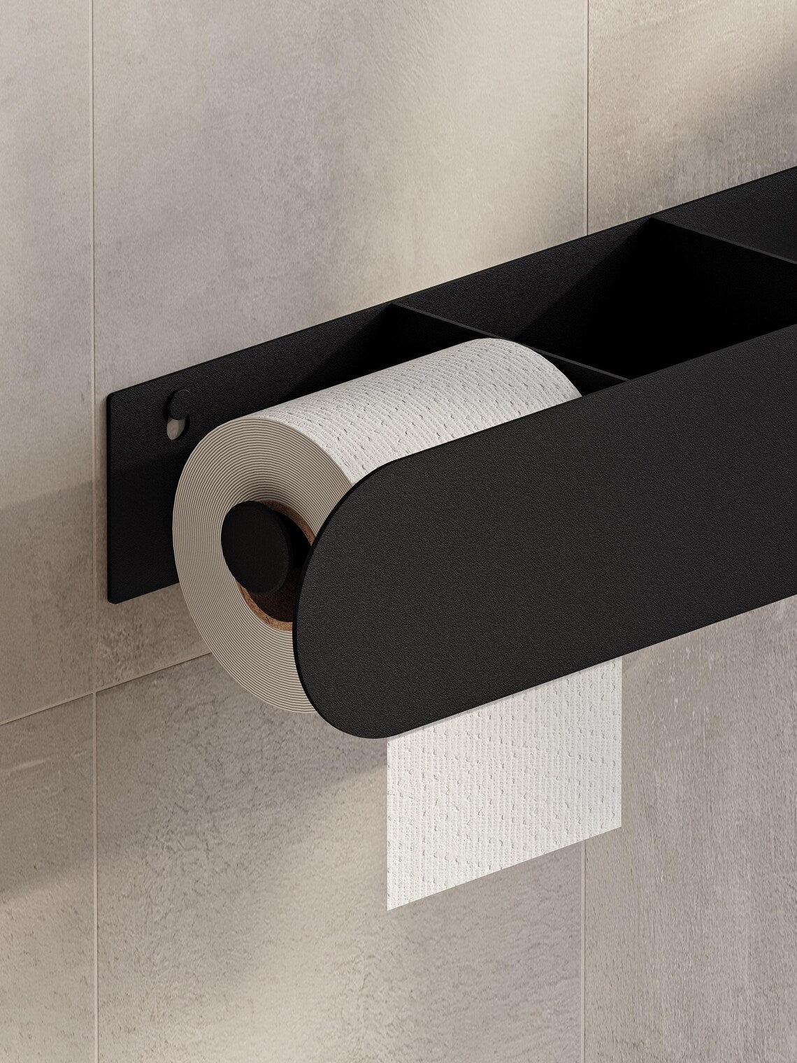 Wall Mounted Bathroom Shelf with Toilet Paper Holder – Matte Black Towel Rack