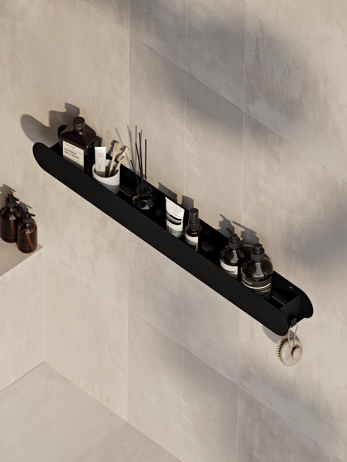 Black Wall Mounted Bathroom Shelf – Metal Floating Storage Rack for Toiletries