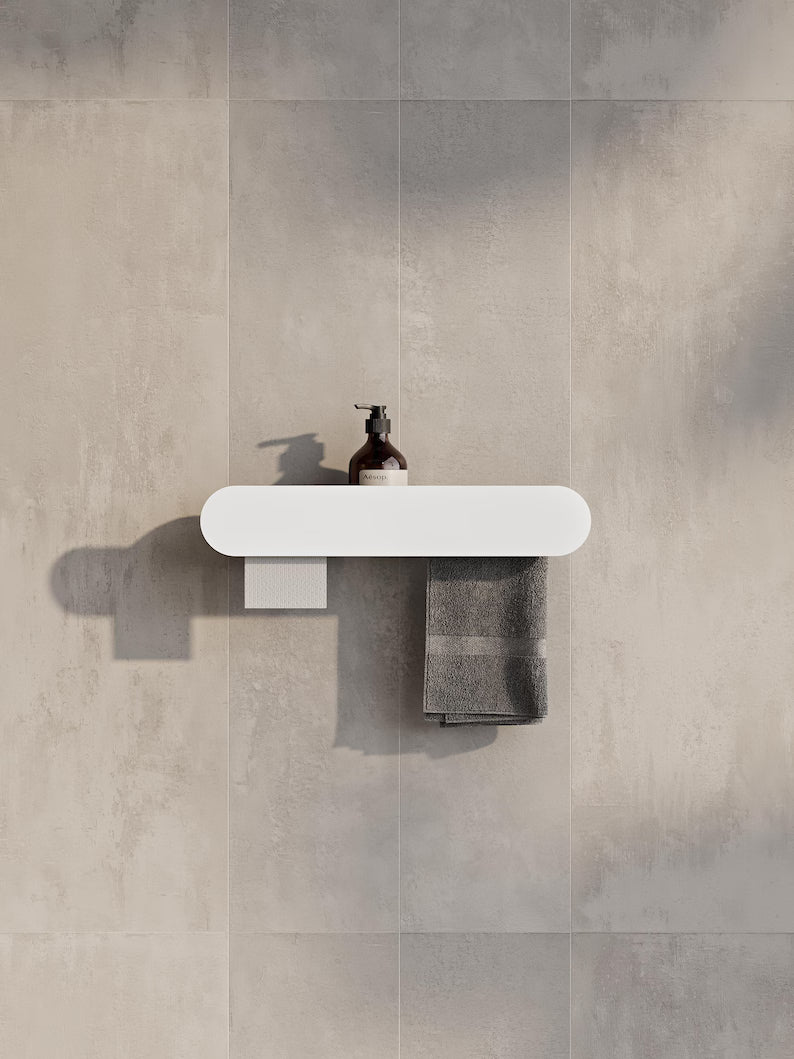 Wall Mounted Bathroom Shelf with Toilet Paper Holder – Matte Black Towel Rack