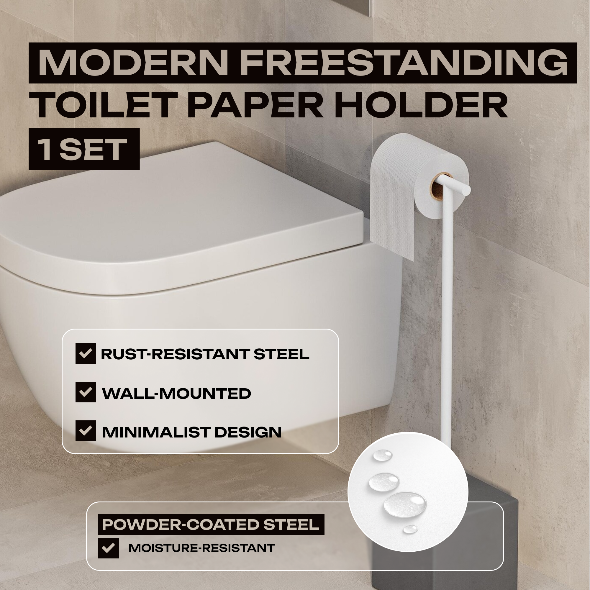 Freestanding Black Metal Toilet Paper Holder – Minimalist Bathroom Floor Stand