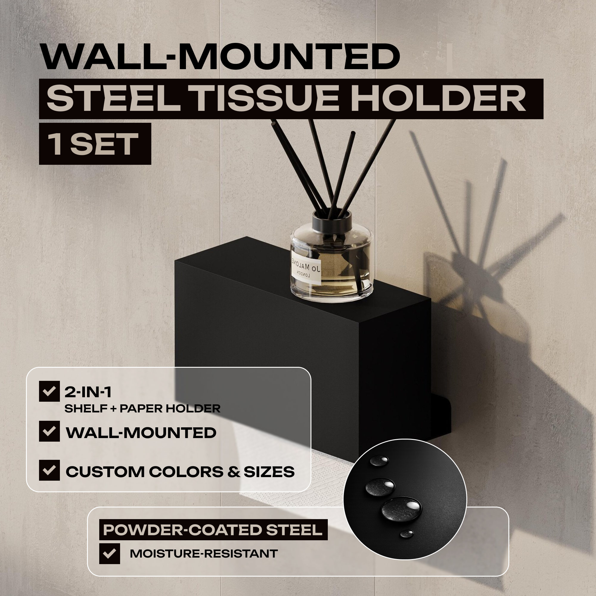 Wall-Mounted Steel Tissue Holder  Closed Design