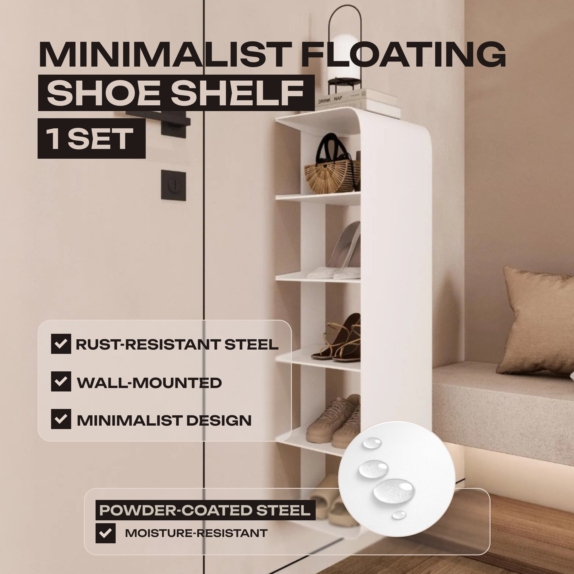 Floating Wall Mounted Shoe Rack – Powder-Coated Steel Minimalist Organizer