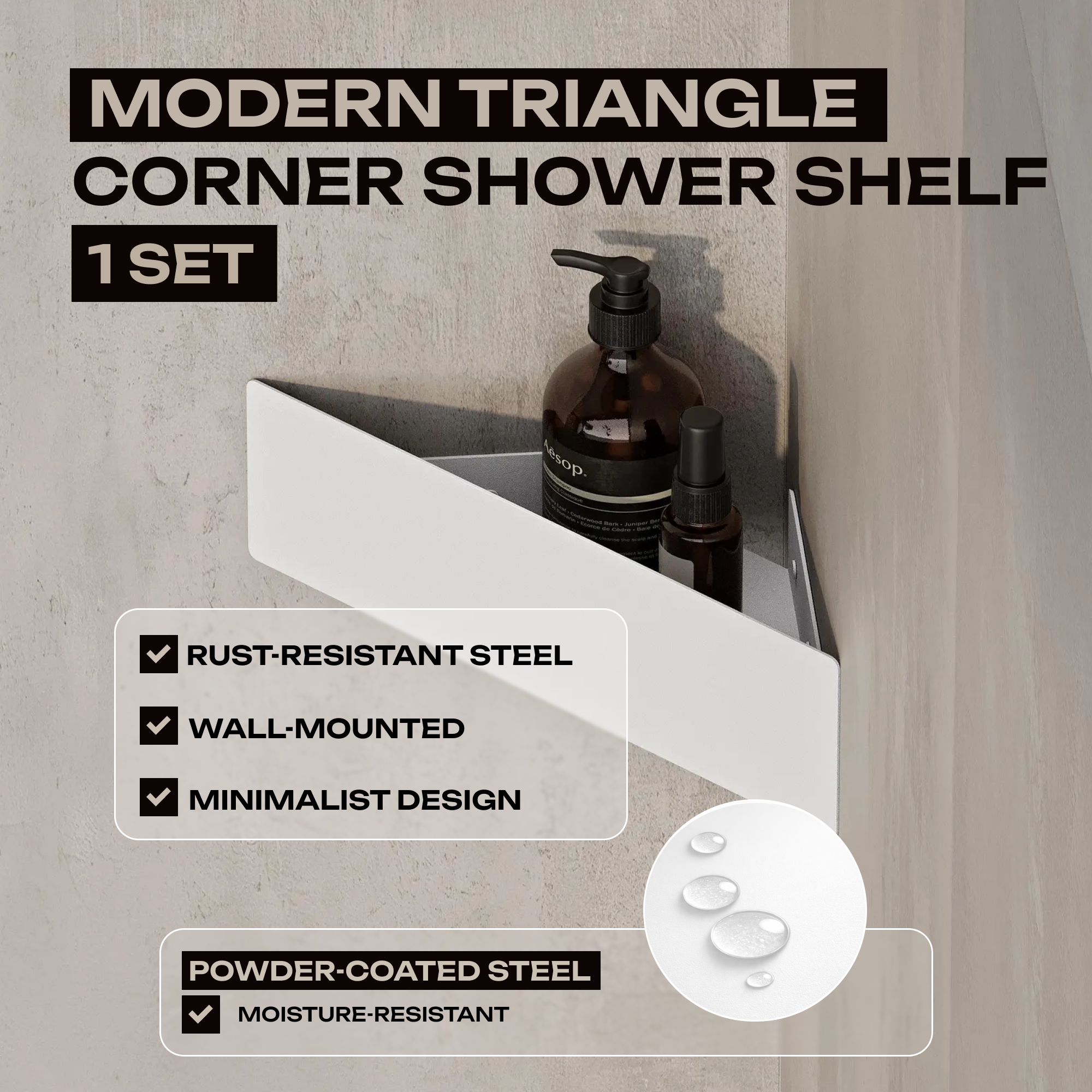 Wall-Mounted Corner Shower Shelf