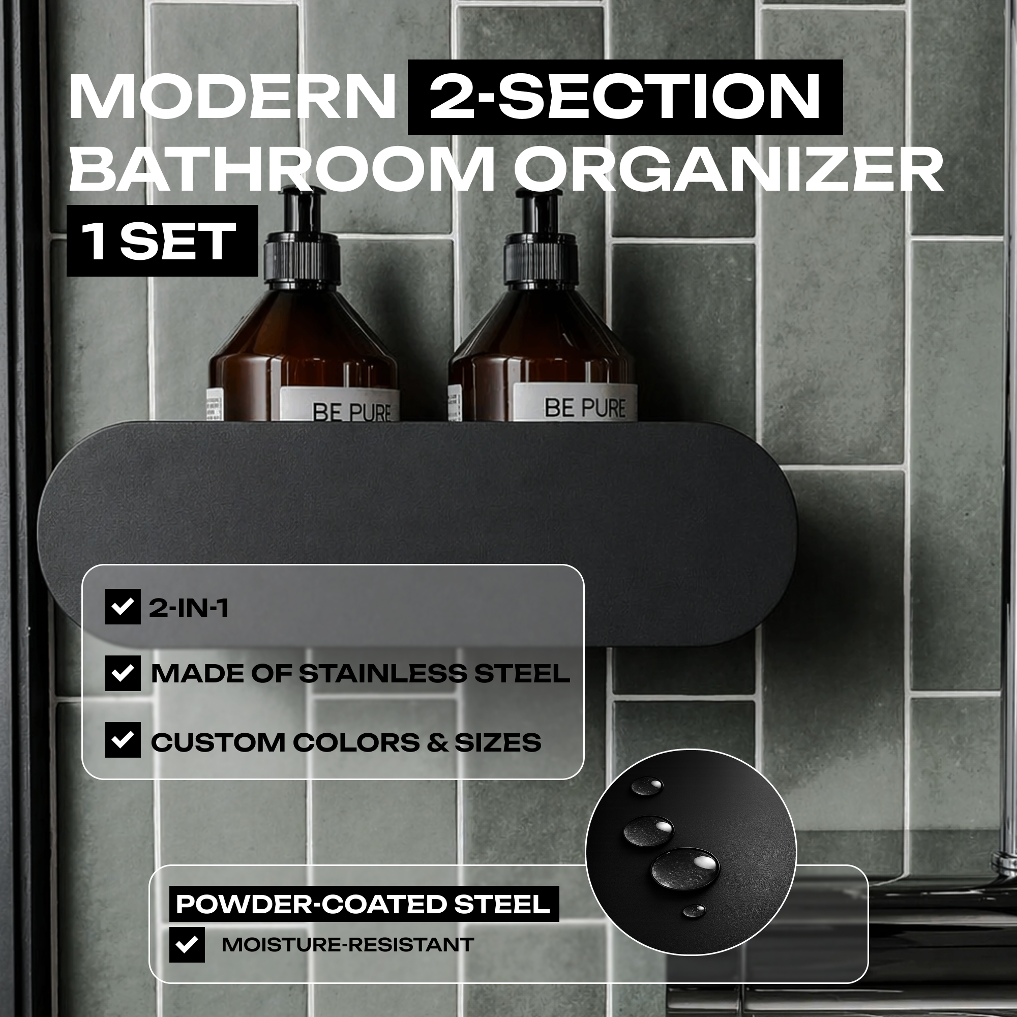 Wall-Mounted Steel Bathroom Shelf – Bottle & Cosmetic Storage