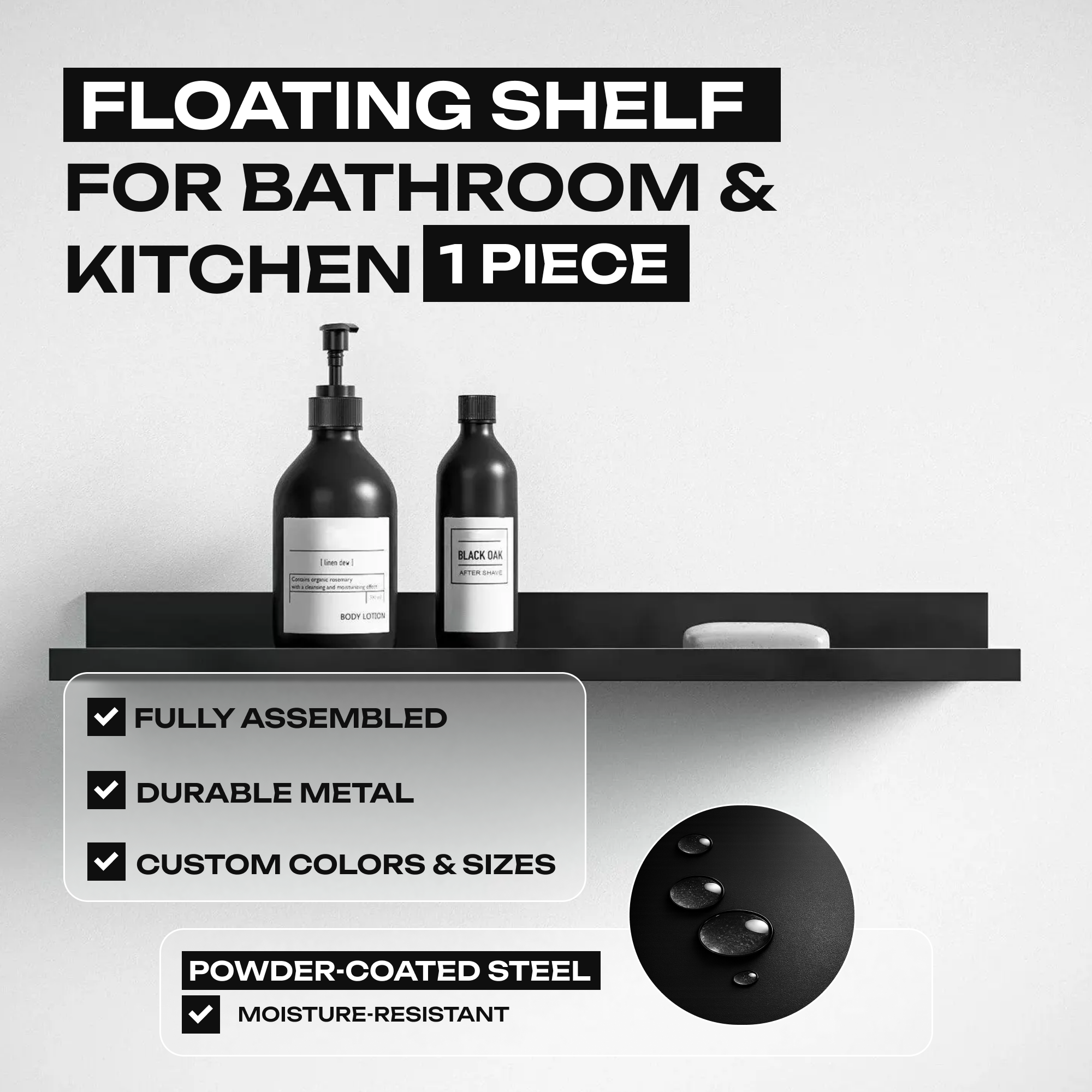 Black Industrial Floating Metal Shelf