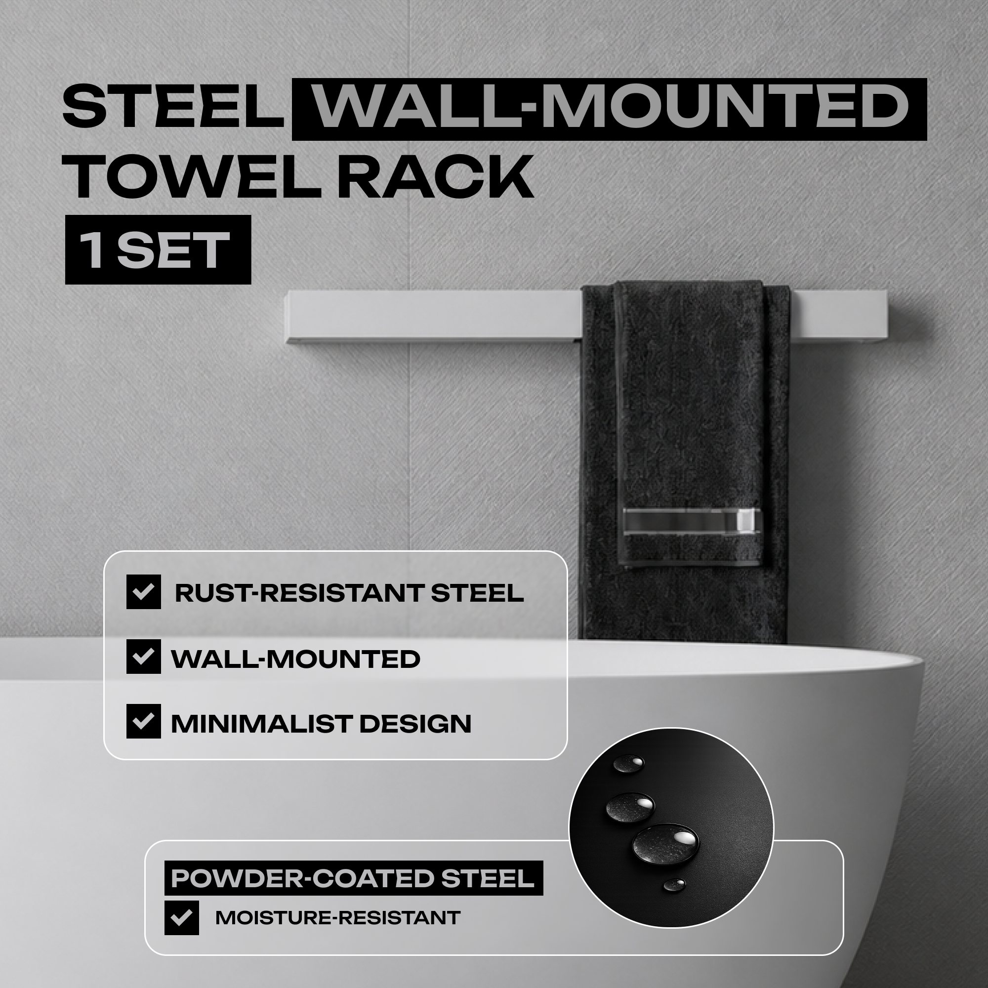 Wall-Mounted Steel Towel Rack for Bathroom – Minimalist Towel Holder