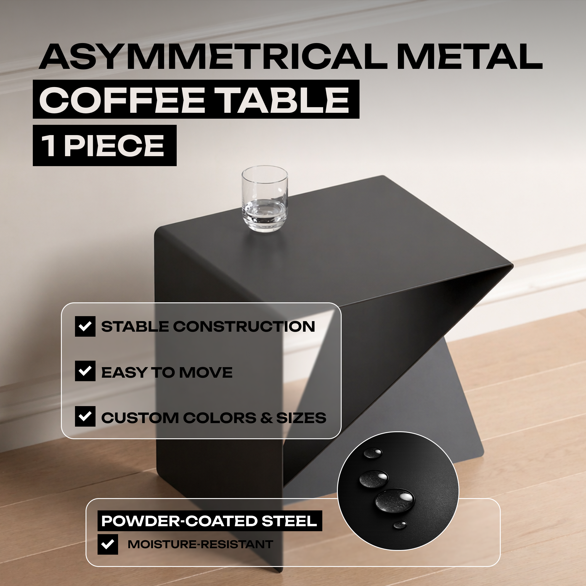 Asymmetrical Metal Coffee Table Available in Black and Yellow