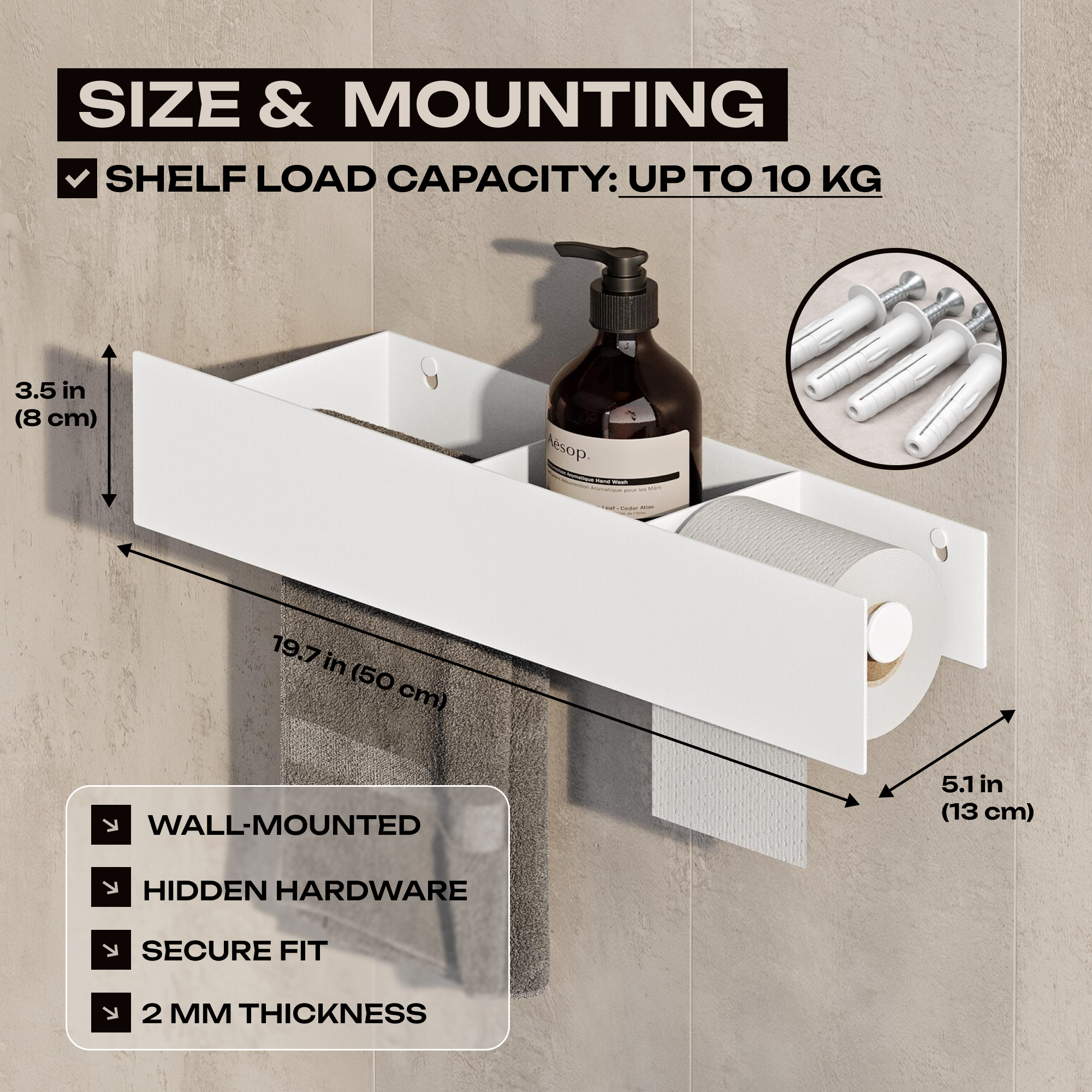 3-in-1 Bathroom Wall Shelf – Towel Bar & Toilet Paper Holder