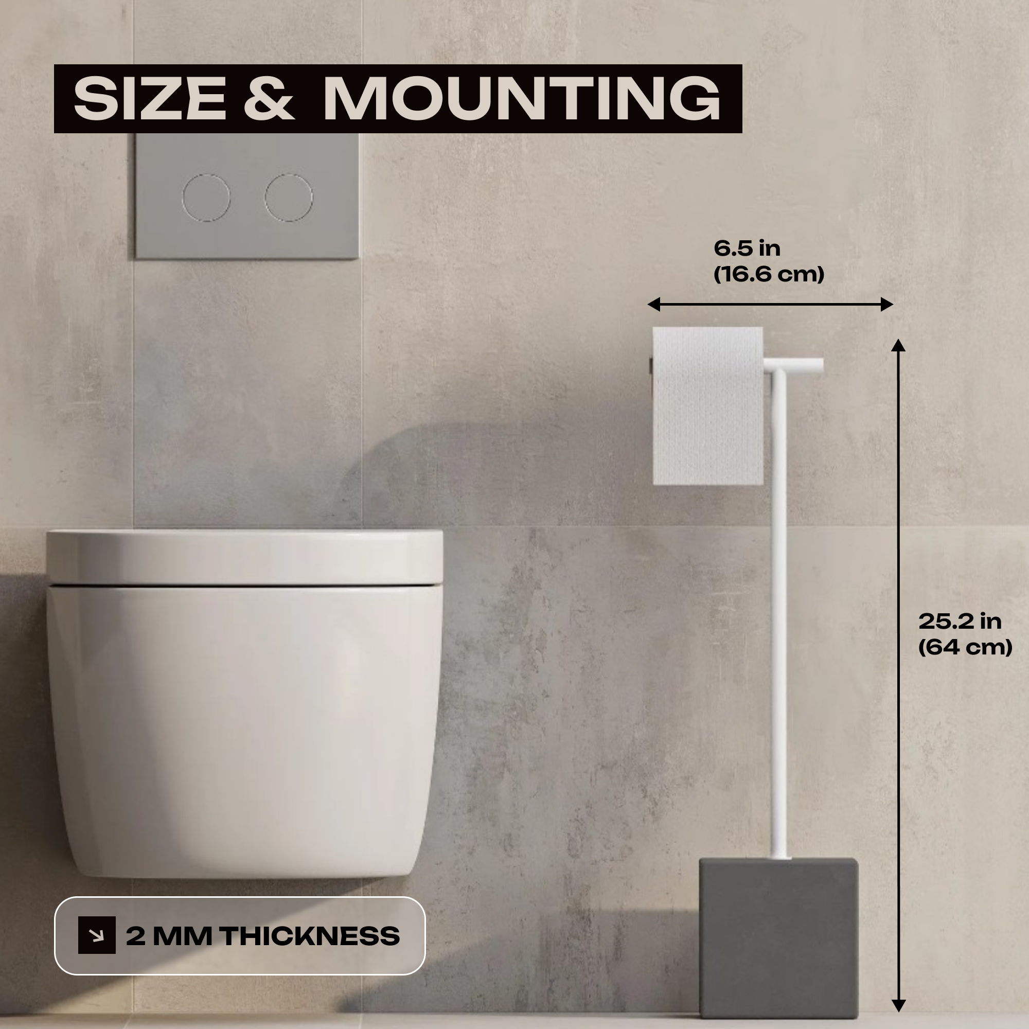 Freestanding Black Metal Toilet Paper Holder – Minimalist Bathroom Floor Stand