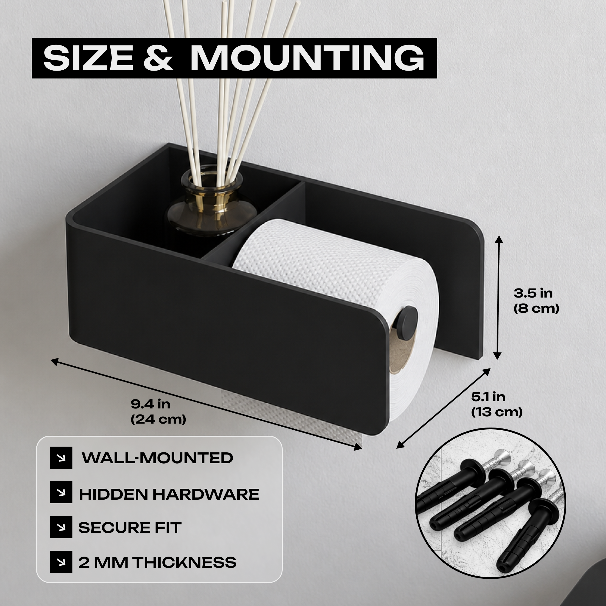 Modern Steel Toilet Paper Holder with Shelf