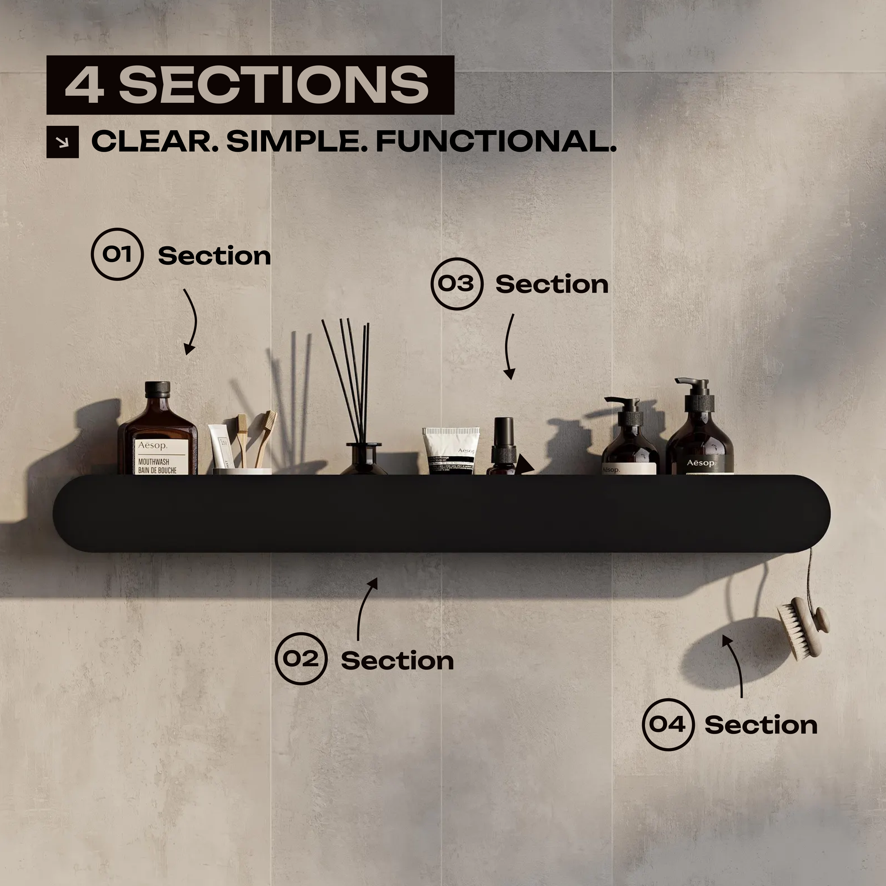 Black Wall Mounted Bathroom Shelf – Metal Floating Storage Rack for Toiletries