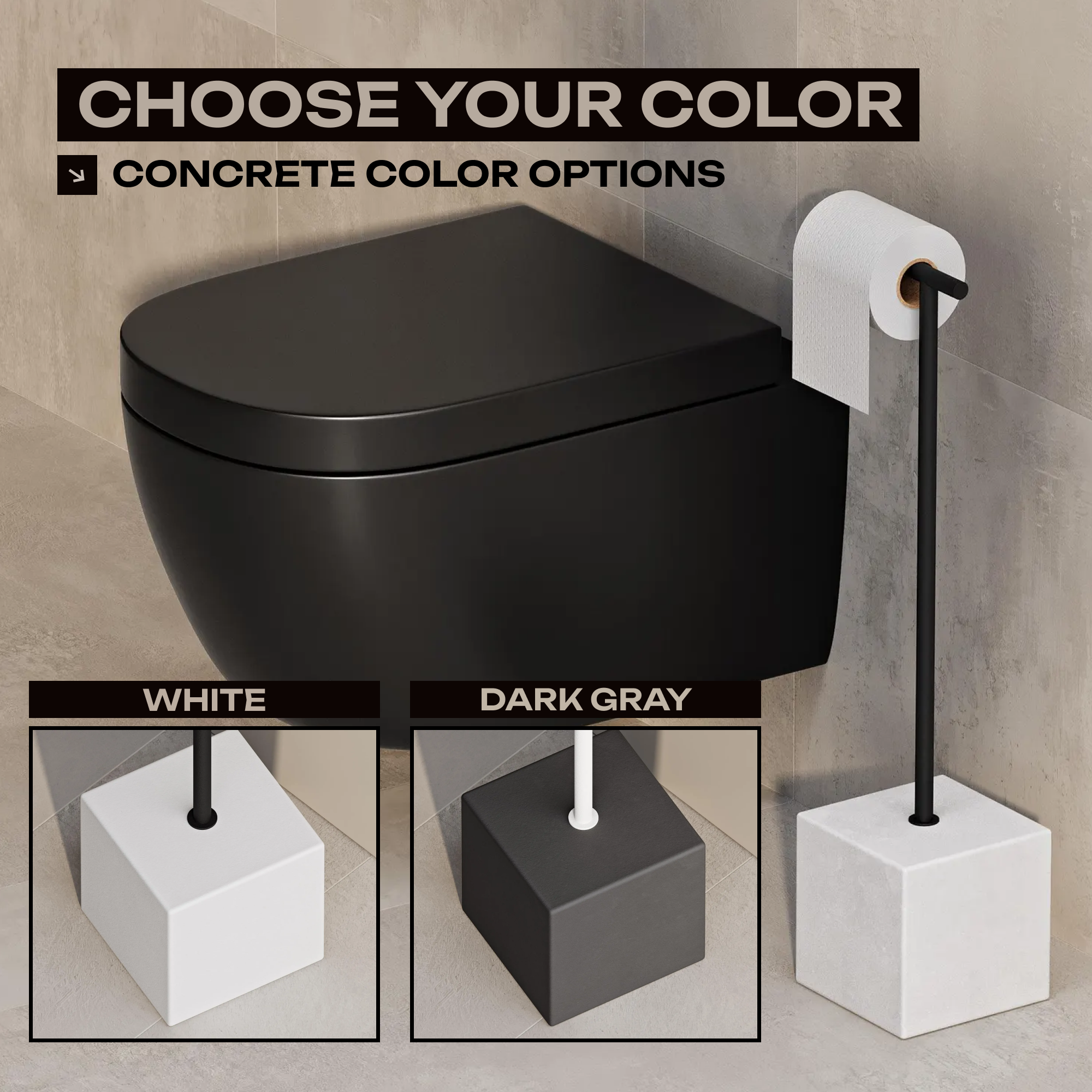 Freestanding Black Metal Toilet Paper Holder – Minimalist Bathroom Floor Stand