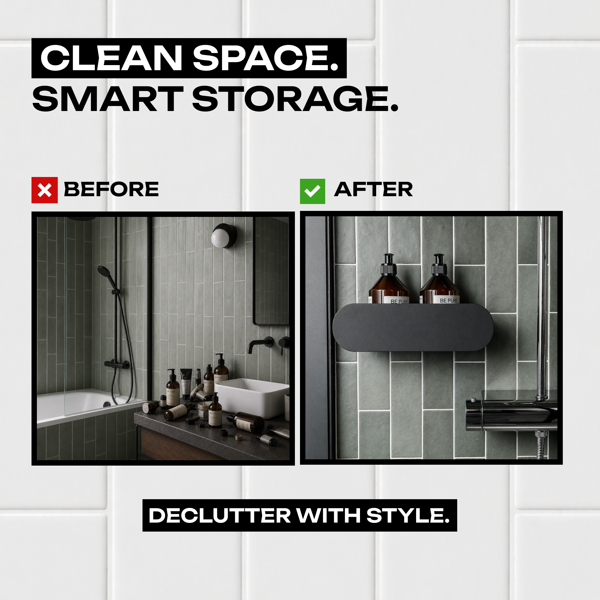 Wall-Mounted Steel Bathroom Shelf – Bottle & Cosmetic Storage