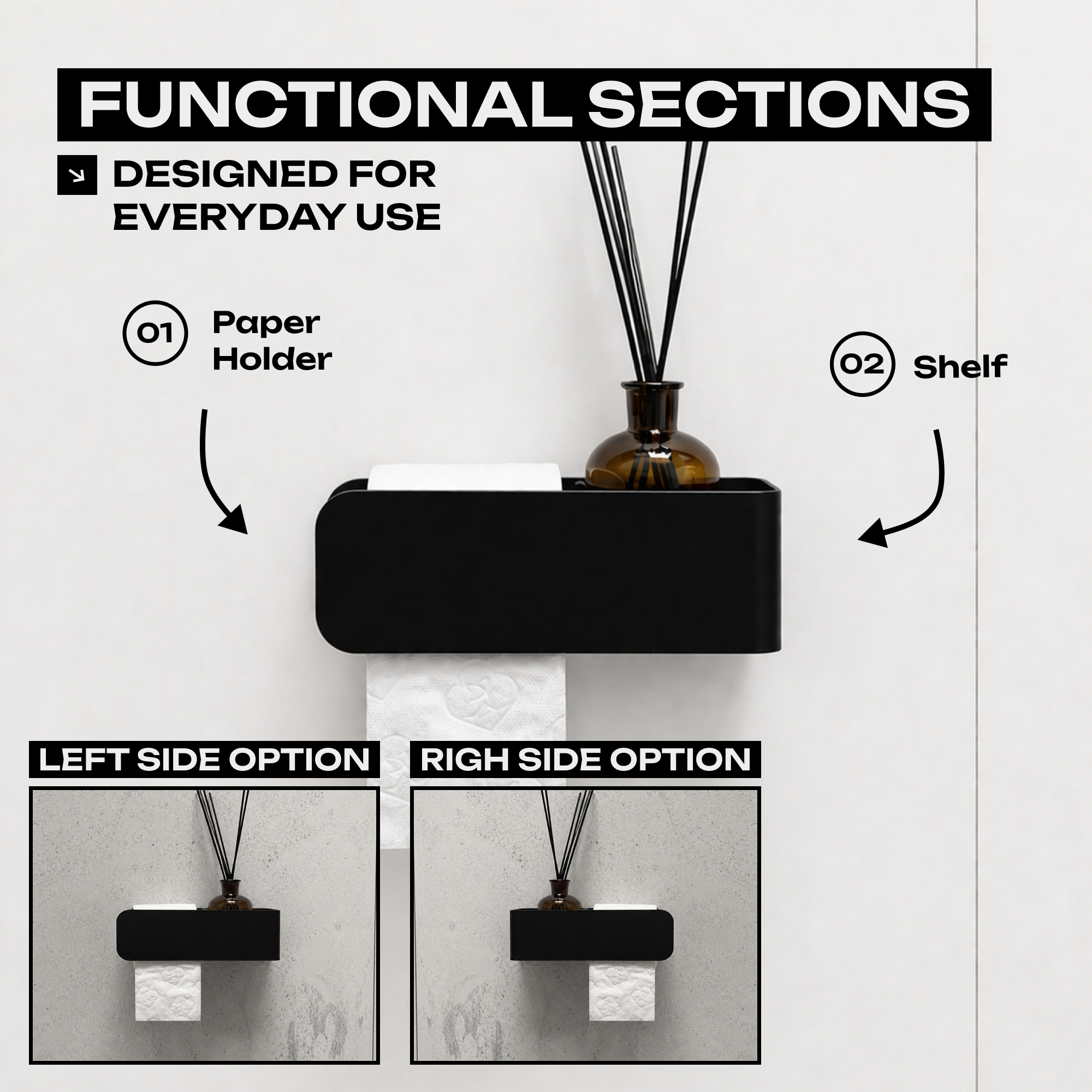 Modern Steel Toilet Paper Holder with Shelf