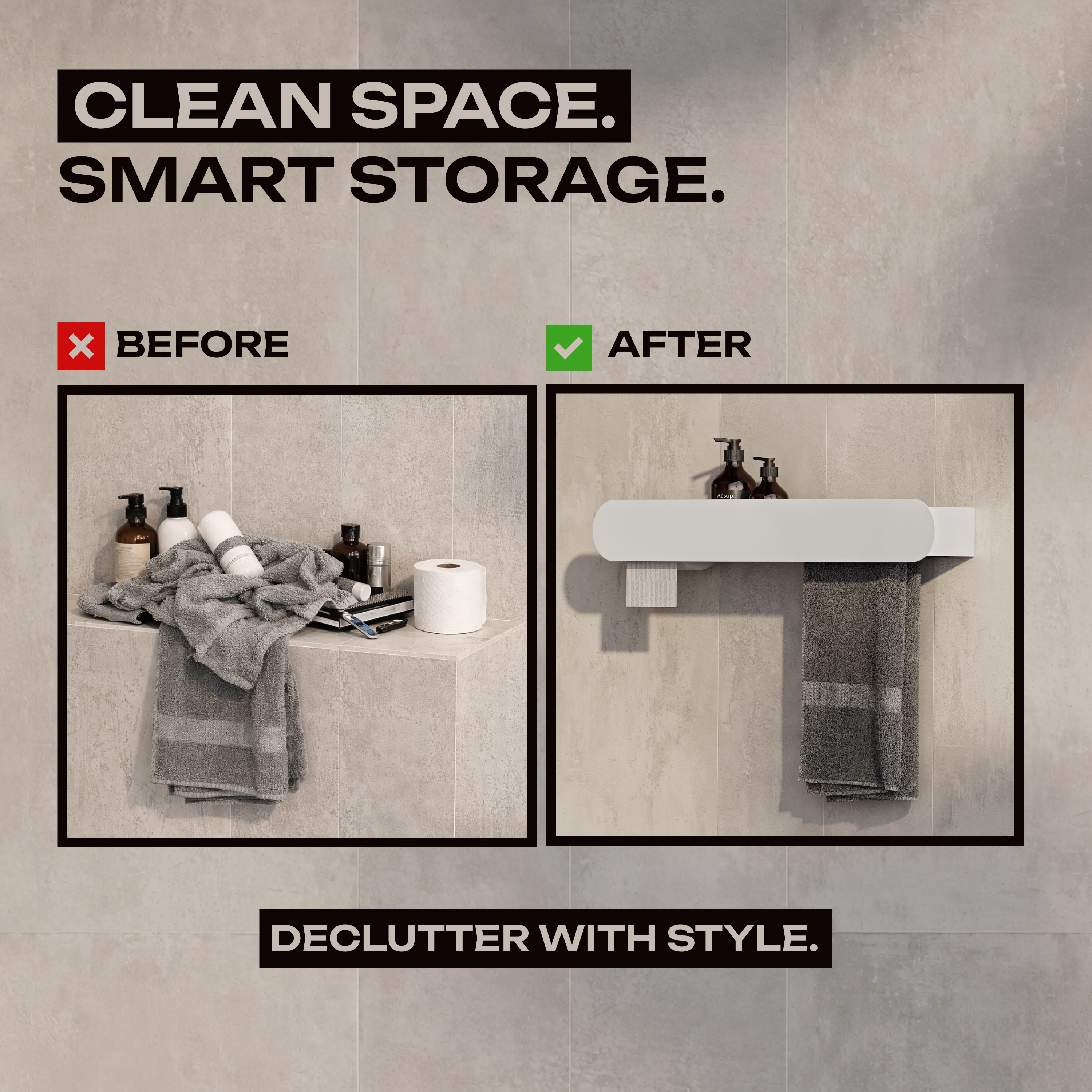 Wall-Mounted Bathroom Shelf with Towel Bar & Toilet Paper Holder
