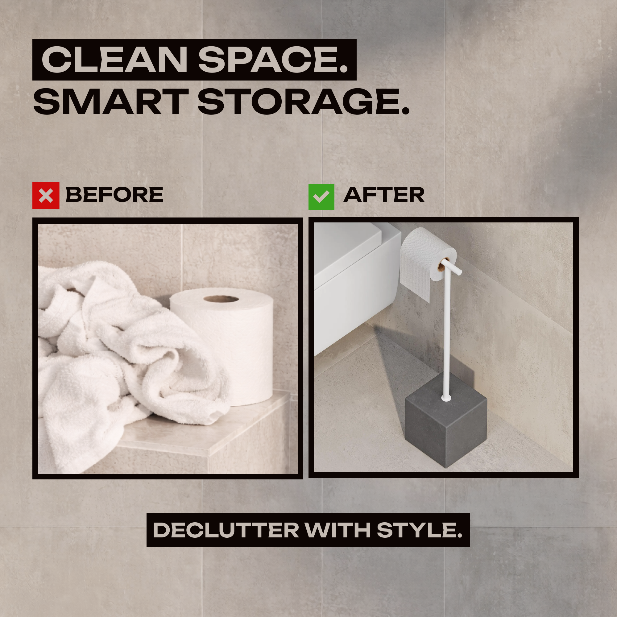 Freestanding Black Metal Toilet Paper Holder – Minimalist Bathroom Floor Stand