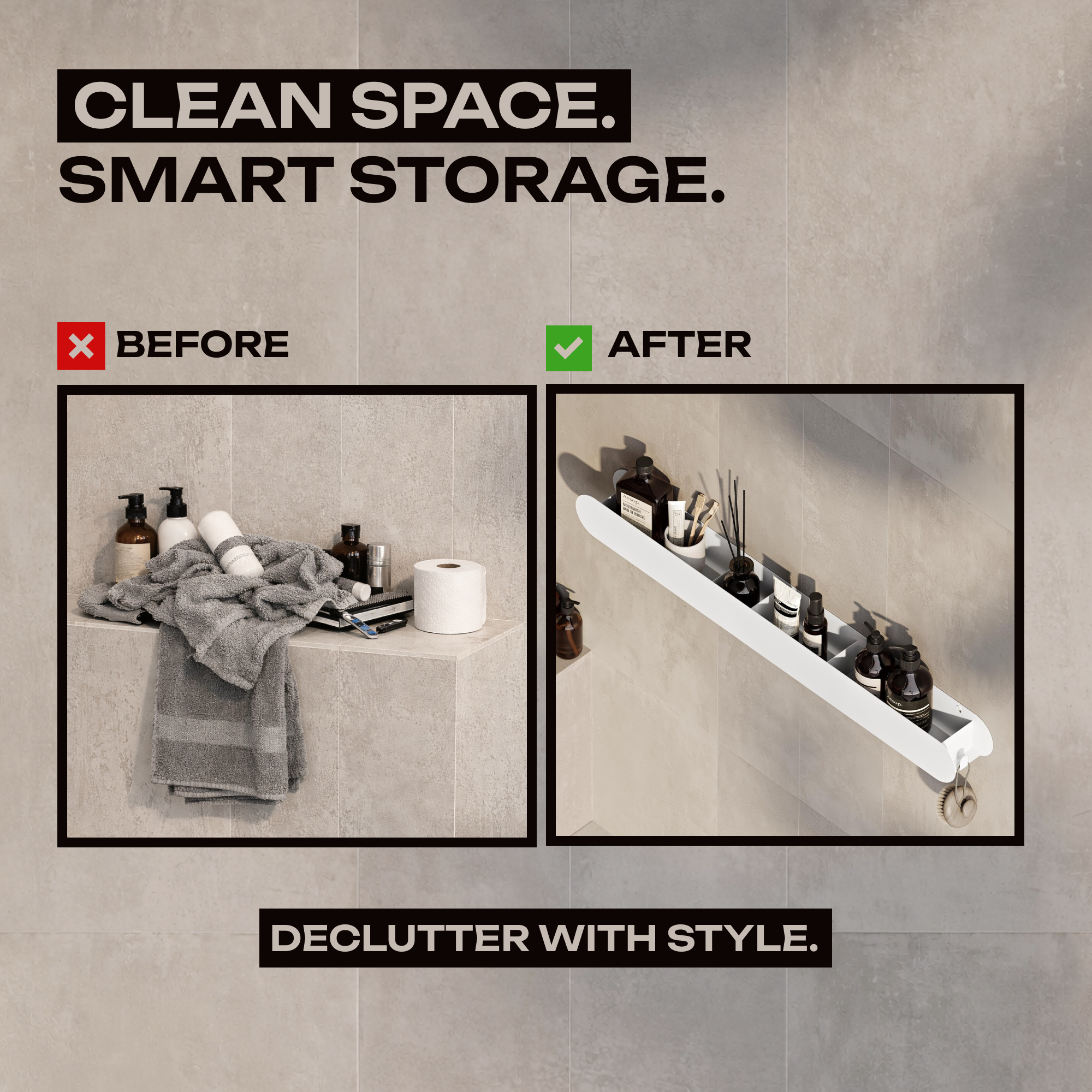 Black Wall Mounted Bathroom Shelf – Metal Floating Storage Rack for Toiletries