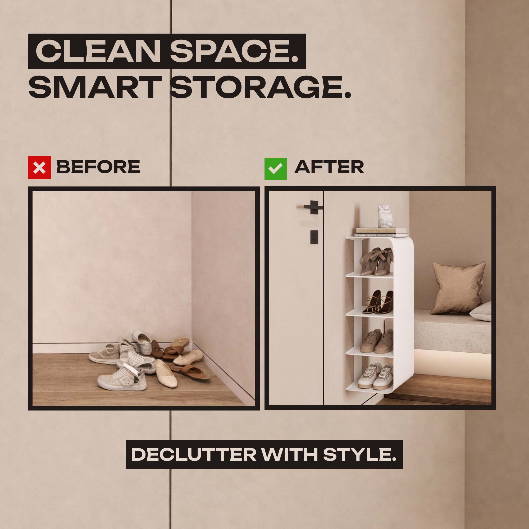 Floating Shoe Shelf – Modern Wall Mounted Entryway Rack
