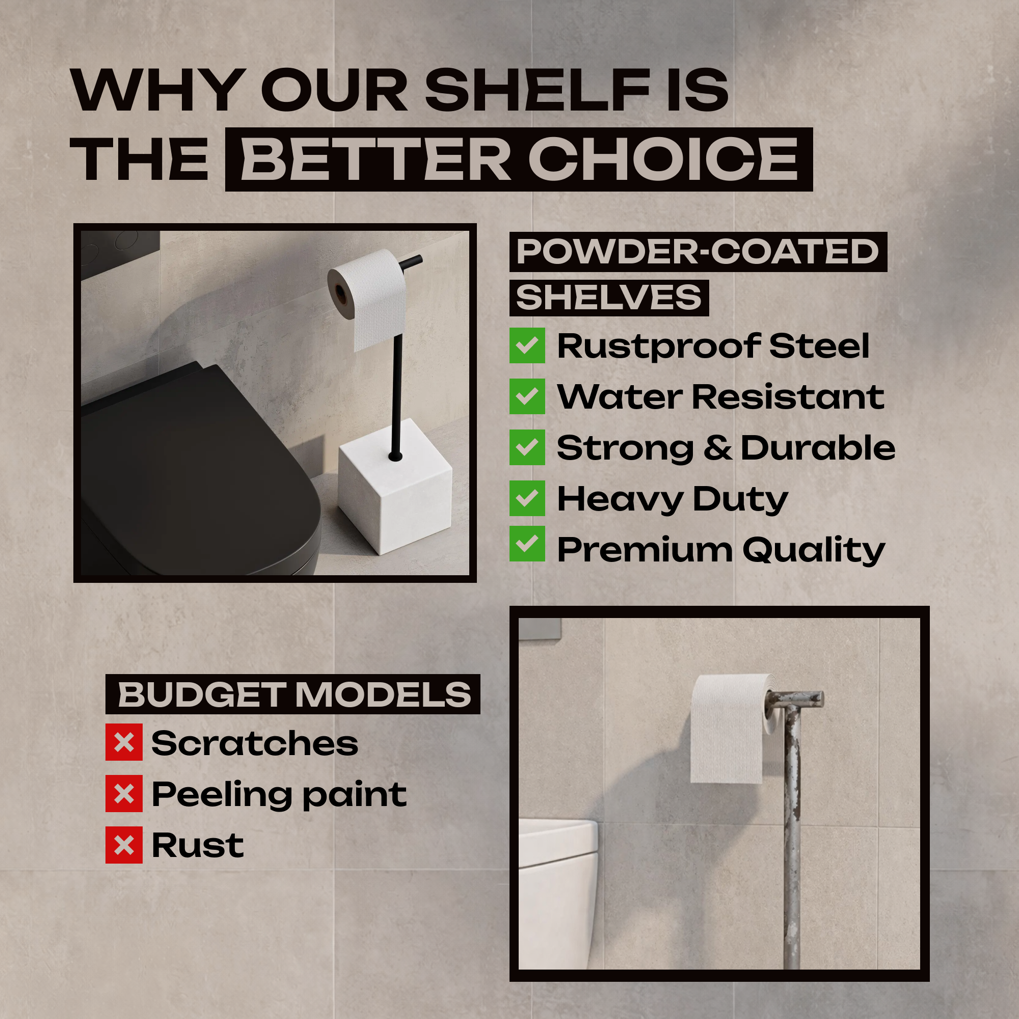 Freestanding Black Metal Toilet Paper Holder – Minimalist Bathroom Floor Stand