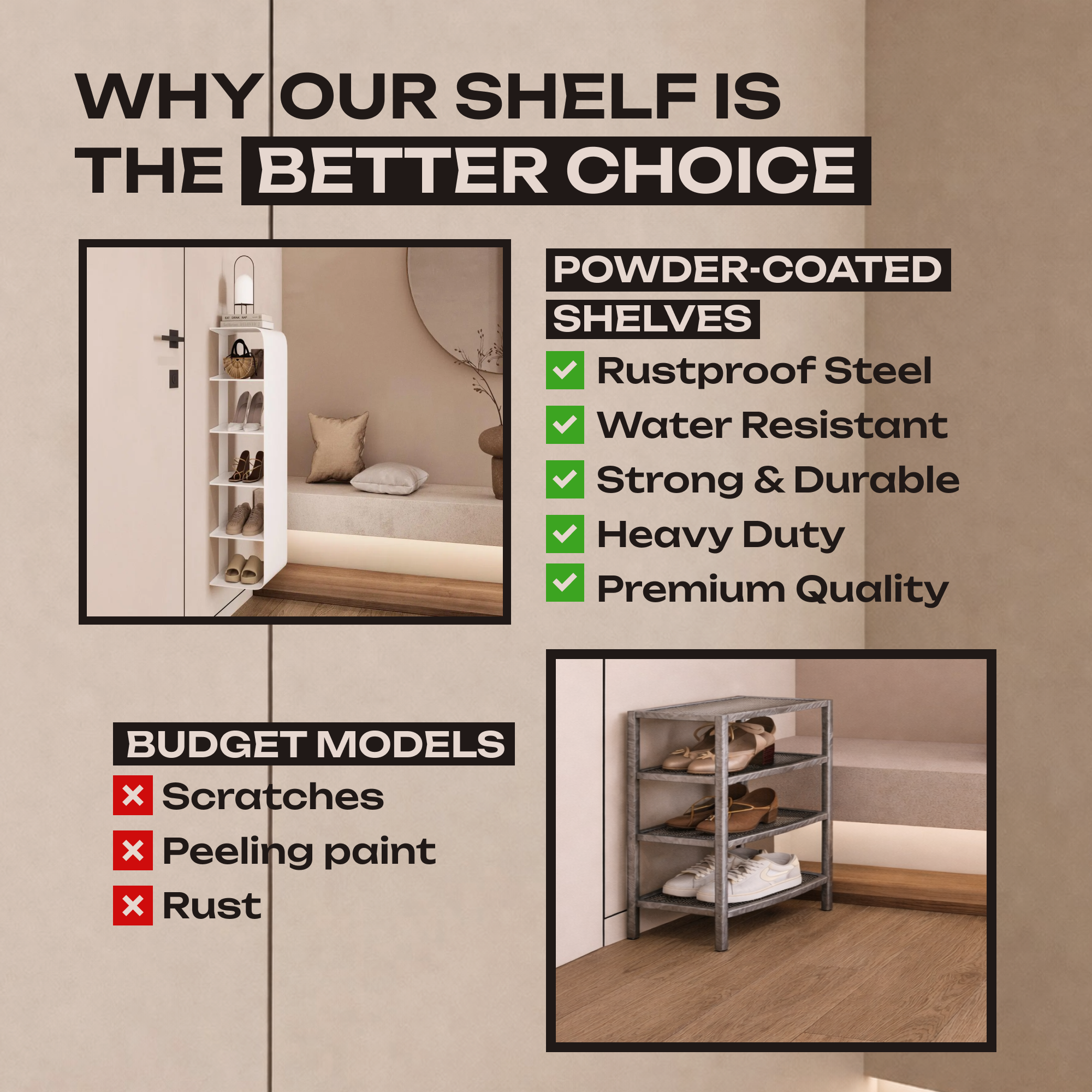 Floating Wall Mounted Shoe Rack – Powder-Coated Steel Minimalist Organizer