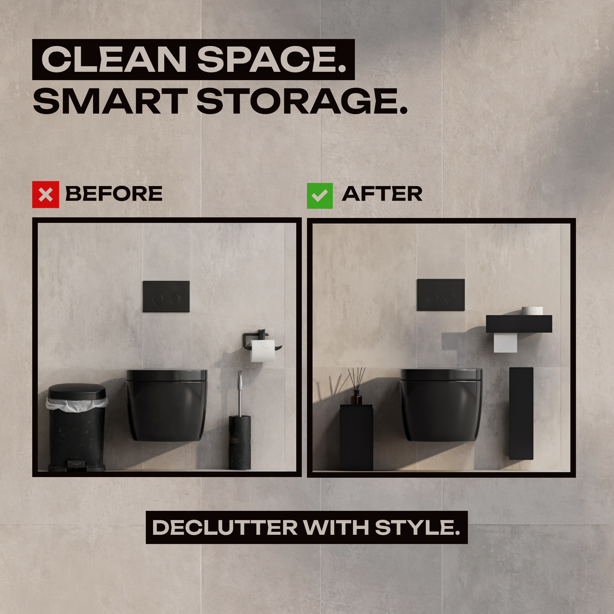 Bathroom set (Steel Trash Bin, Toilet Brush & Paper Shelf)