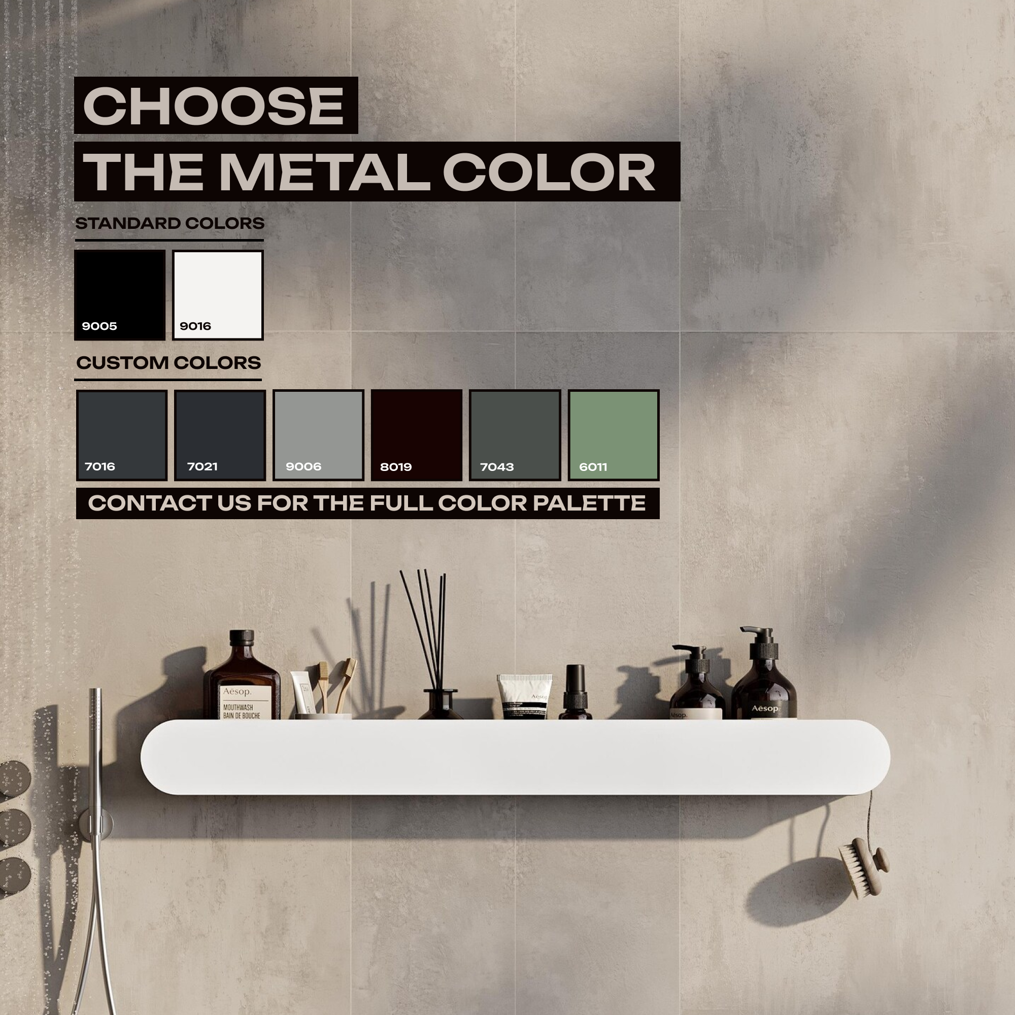 Black Wall Mounted Bathroom Shelf – Metal Floating Storage Rack for Toiletries