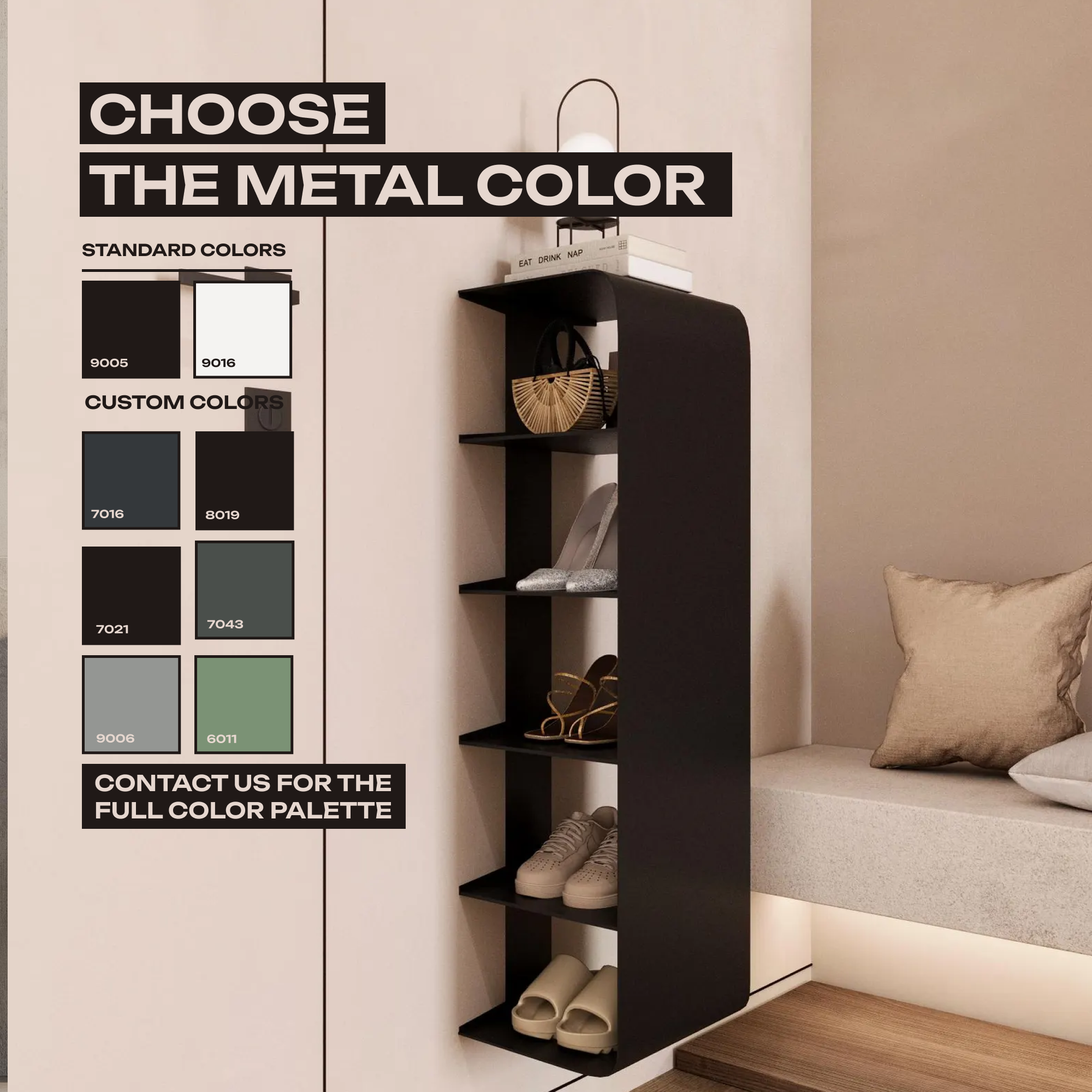 Floating Wall Mounted Shoe Rack – Powder-Coated Steel Minimalist Organizer