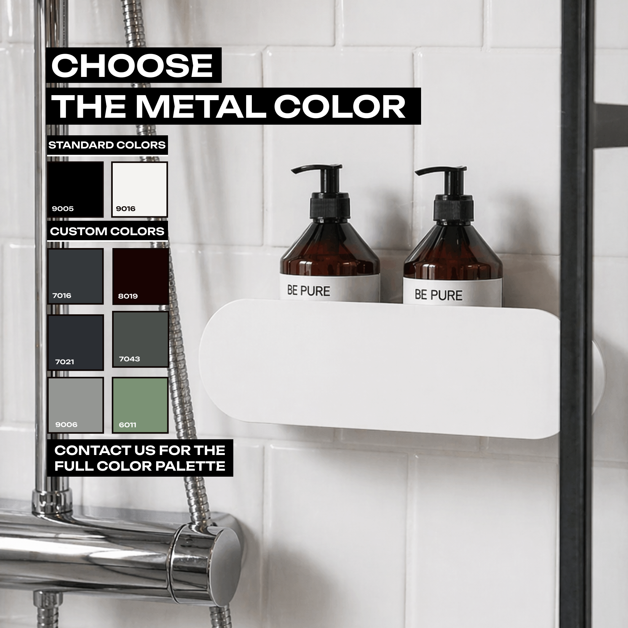 Wall-Mounted Steel Bathroom Shelf – Bottle & Cosmetic Storage