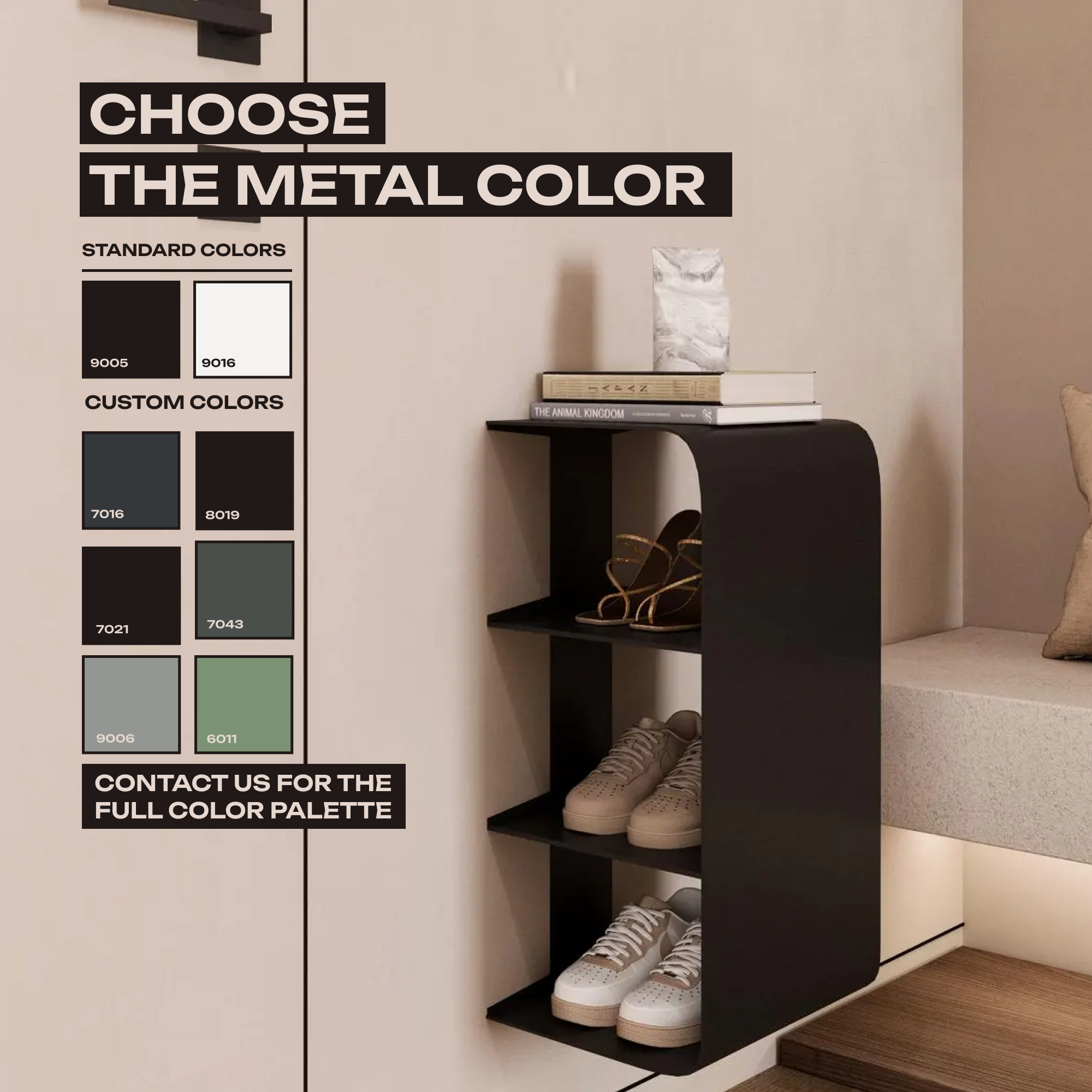 Wall Mounted 3-Tier Shoe Rack – Black Steel Entryway Storage Shelf