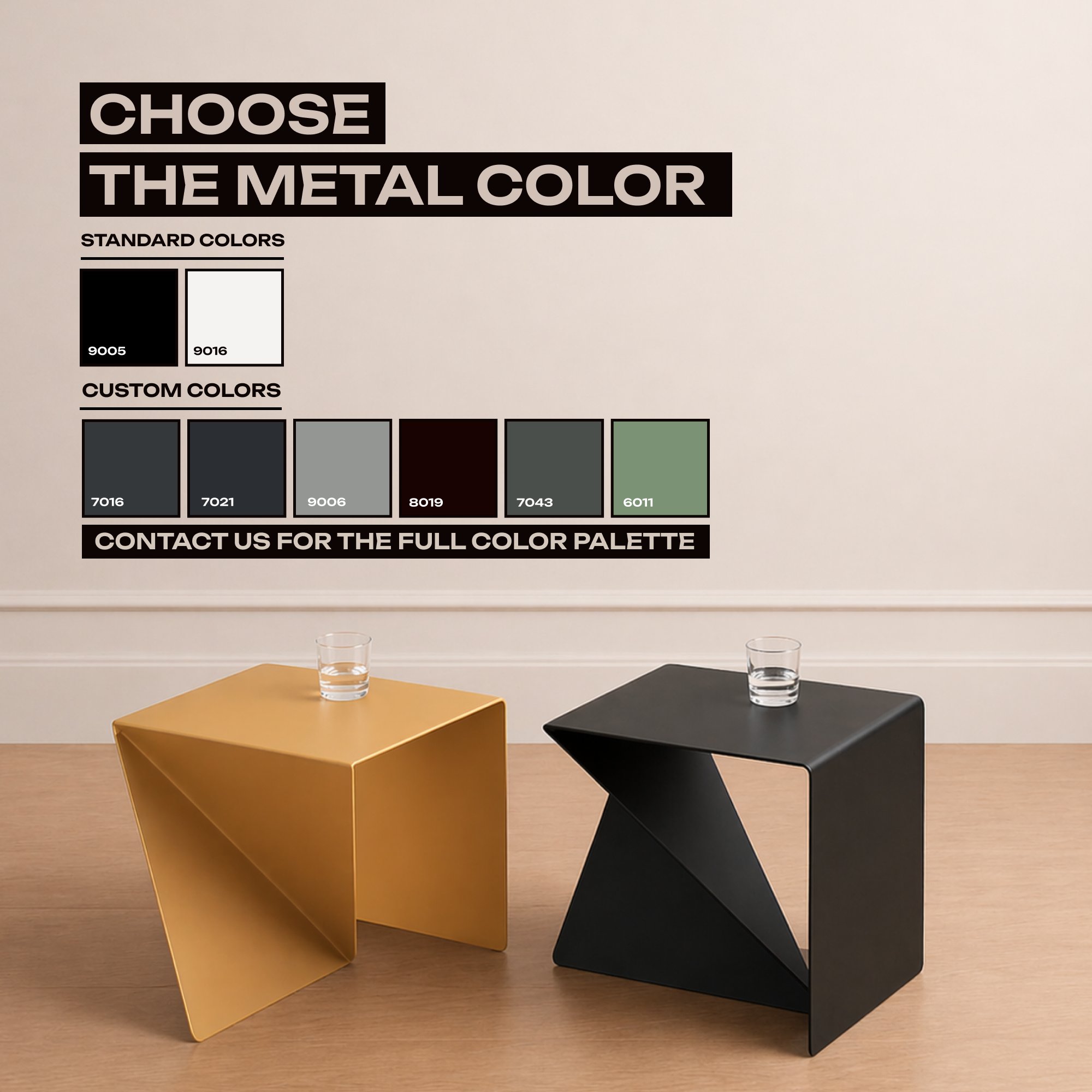 Asymmetrical Metal Coffee Table Available in Black and Yellow