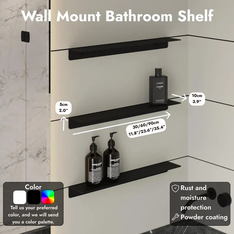 Wall-Mounted Metal Bathroom Shelf – Minimalist Floating Storage Shelf (Black or White)