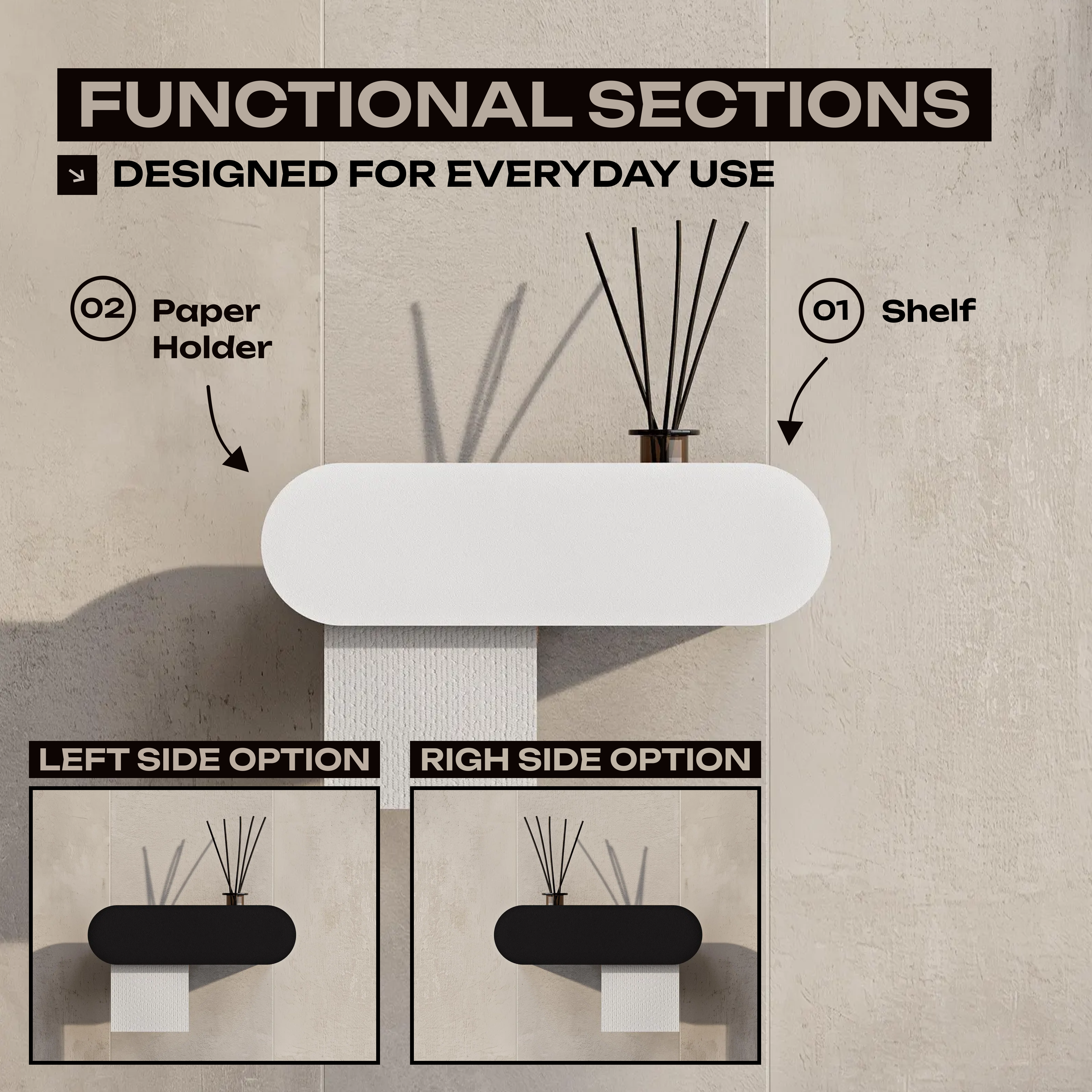 Minimalist Wall-Mounted Toilet Paper Holder with Shelf