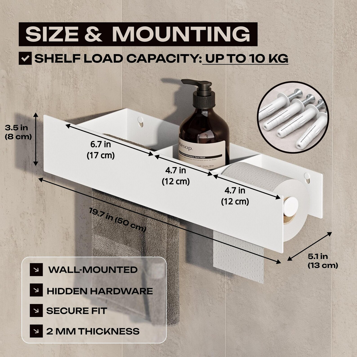Mensola da parete per bagno 3 in 1: portasciugamani e porta carta igienica