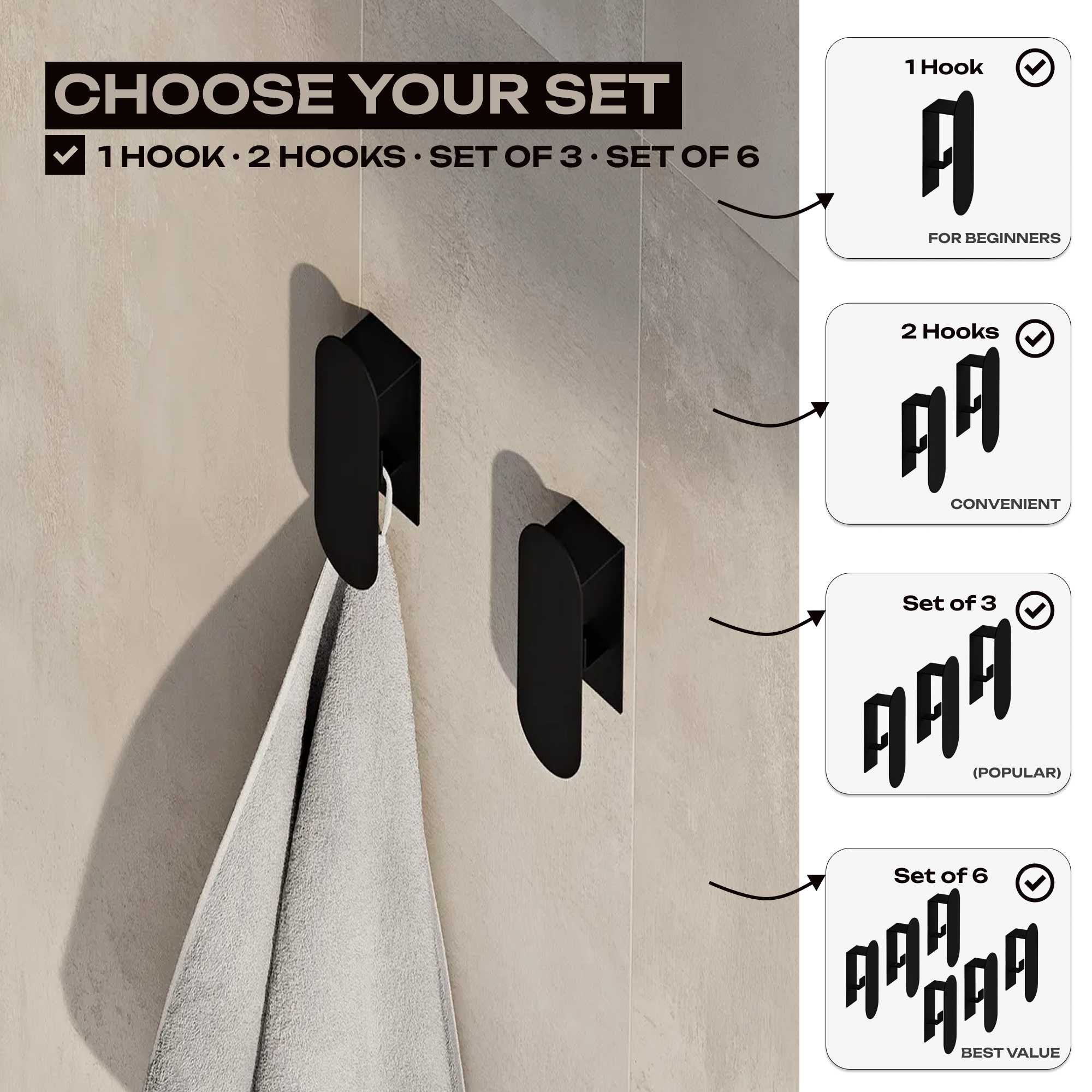 Gancio da parete minimalista in acciaio – Moderno portasciugamani e accappatoi per il bagno