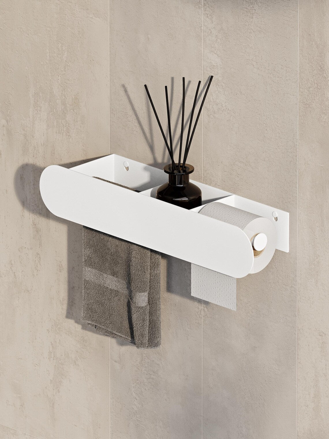 Wall Mounted Bathroom Shelf with Toilet Paper Holder – Matte Black Towel Rack